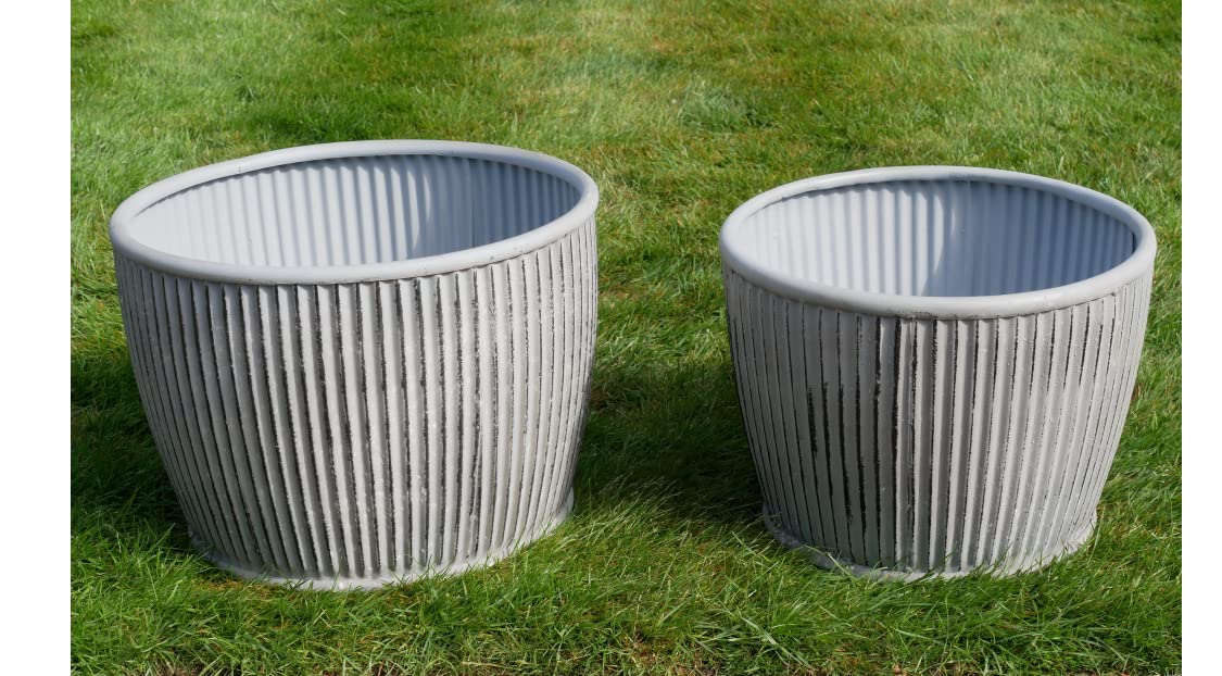 Large Distressed Grey Galvanised Metal Garden Planters (Medium)