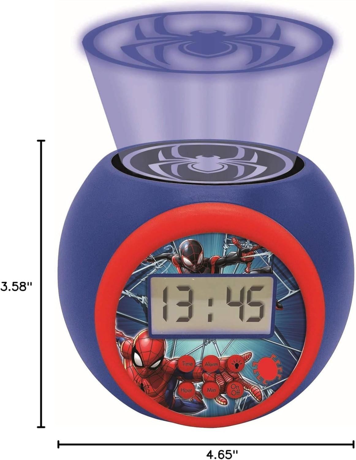 LEXIBOOK - Marvel Spider-Man Projector Alarm Clock with Snooze Function and Alarm Function, Night Light with Timer, LCD Screen, Battery Operated, Blue/Red, RL977SP