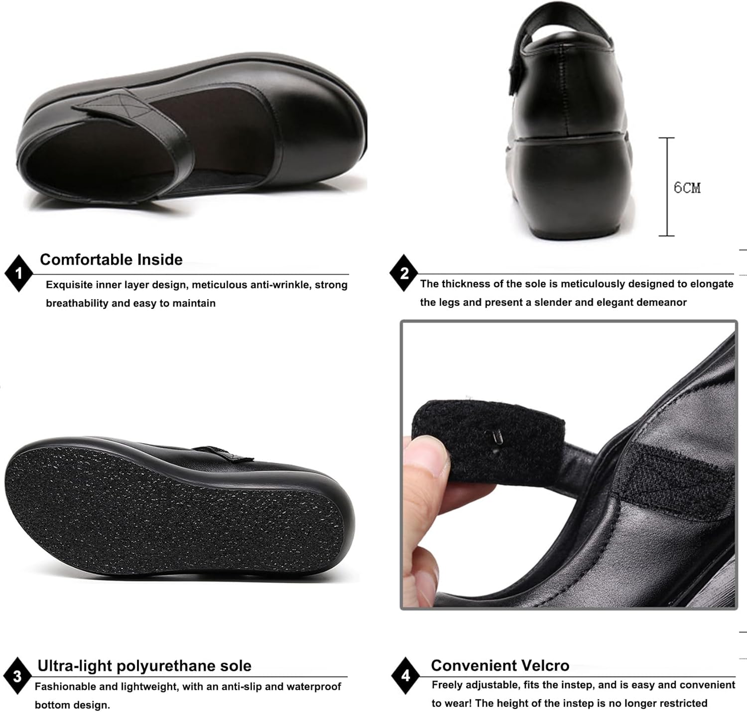 EnllerviiD Women's Mary Jane Shoes - Platform Wedge Round Toe Ankle Strap Comfortable Business Office Work Shoes