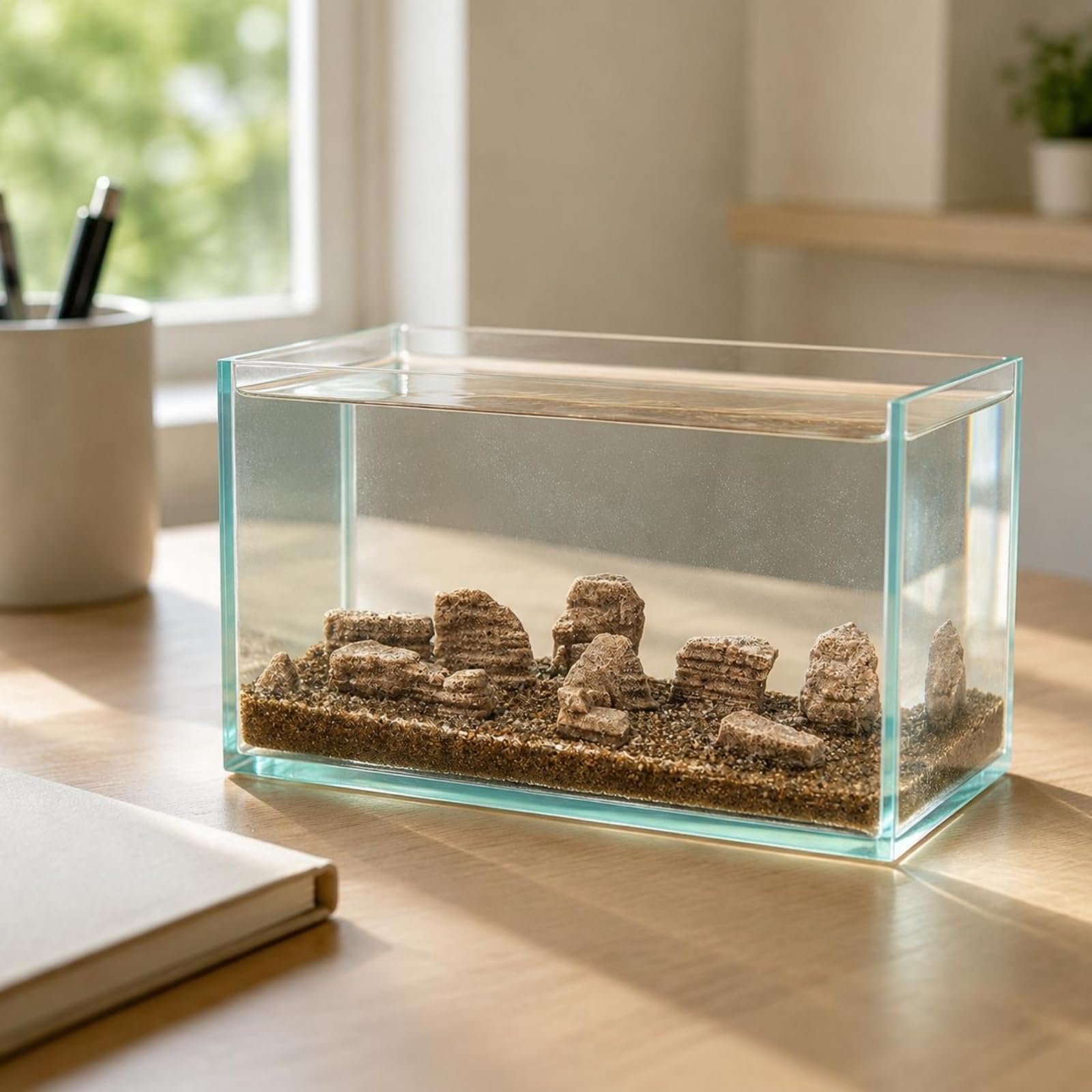 predolo Decorazione Acquario Roccia Scenica Terreno Ornemento con Piattaforma Rettangolare E Superficie a Strati in Arenaria Resina per Scenografia, Strati Di Roccia