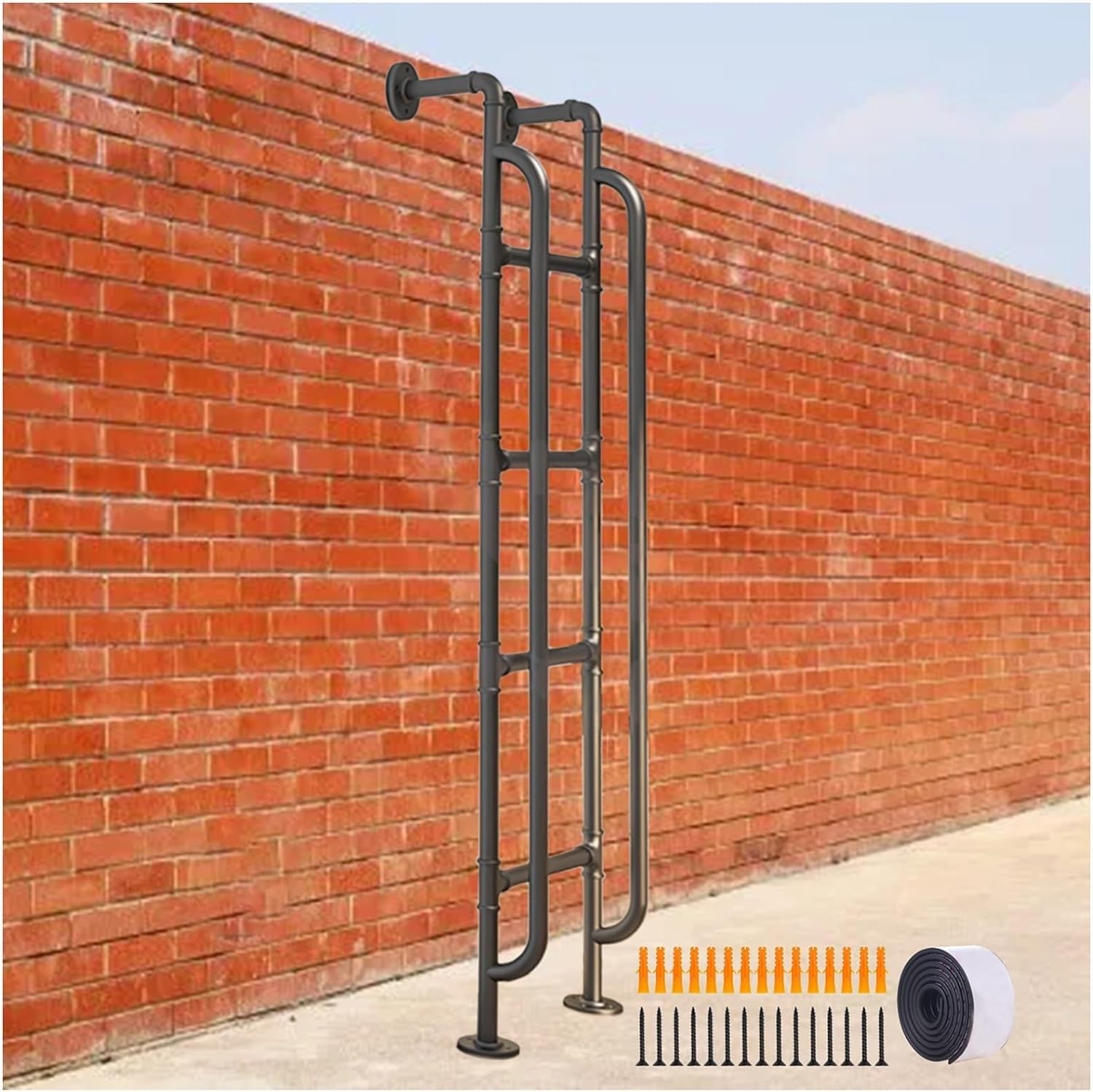 1pc Wrought Iron Loft Bed Ladder with Armrests - Customizable Heavy Duty RV Bunk Ladder(Black,180cm)