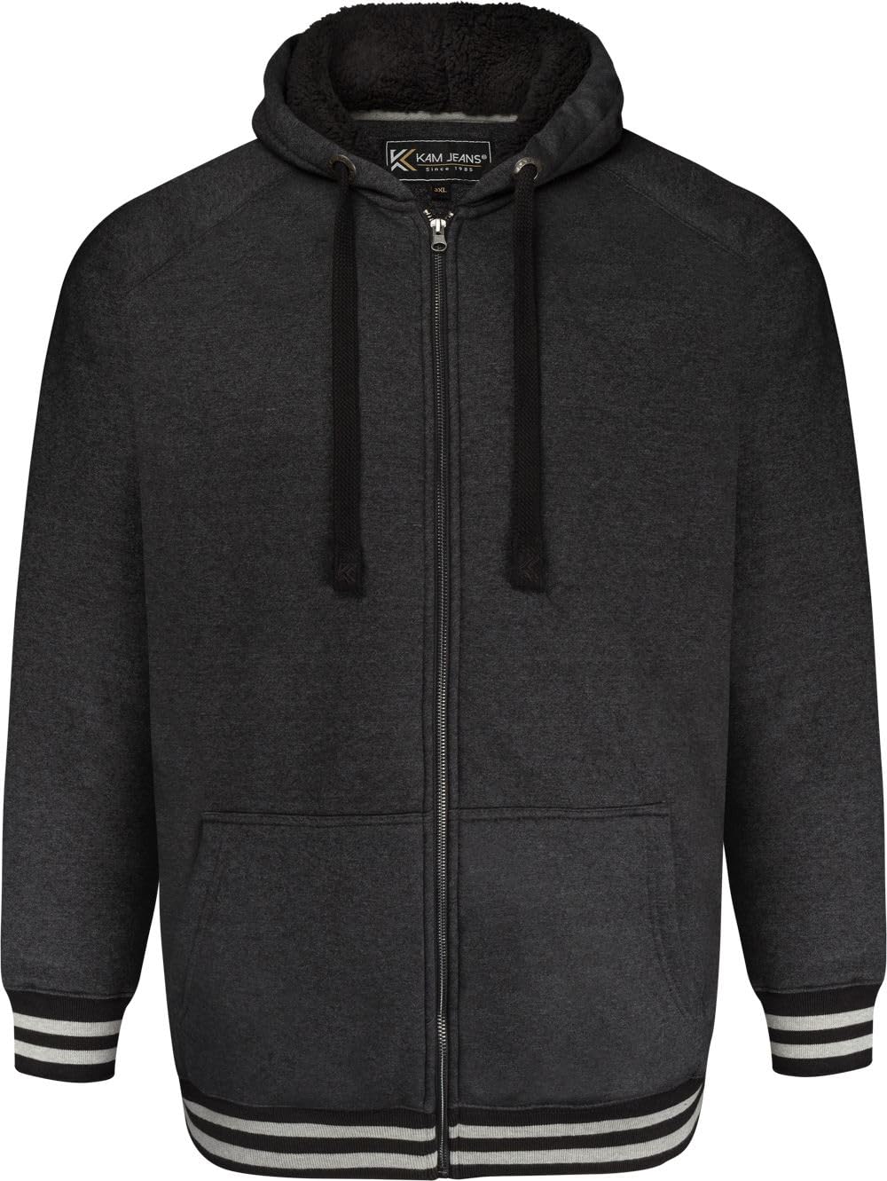 Kam Men's Charcoal Sherpa Hoodie Zip Up Long Sleeve Drawstring Hood Casual Plus Size 7074 (Uk, Alpha, 8XL, Plus, Regular, )