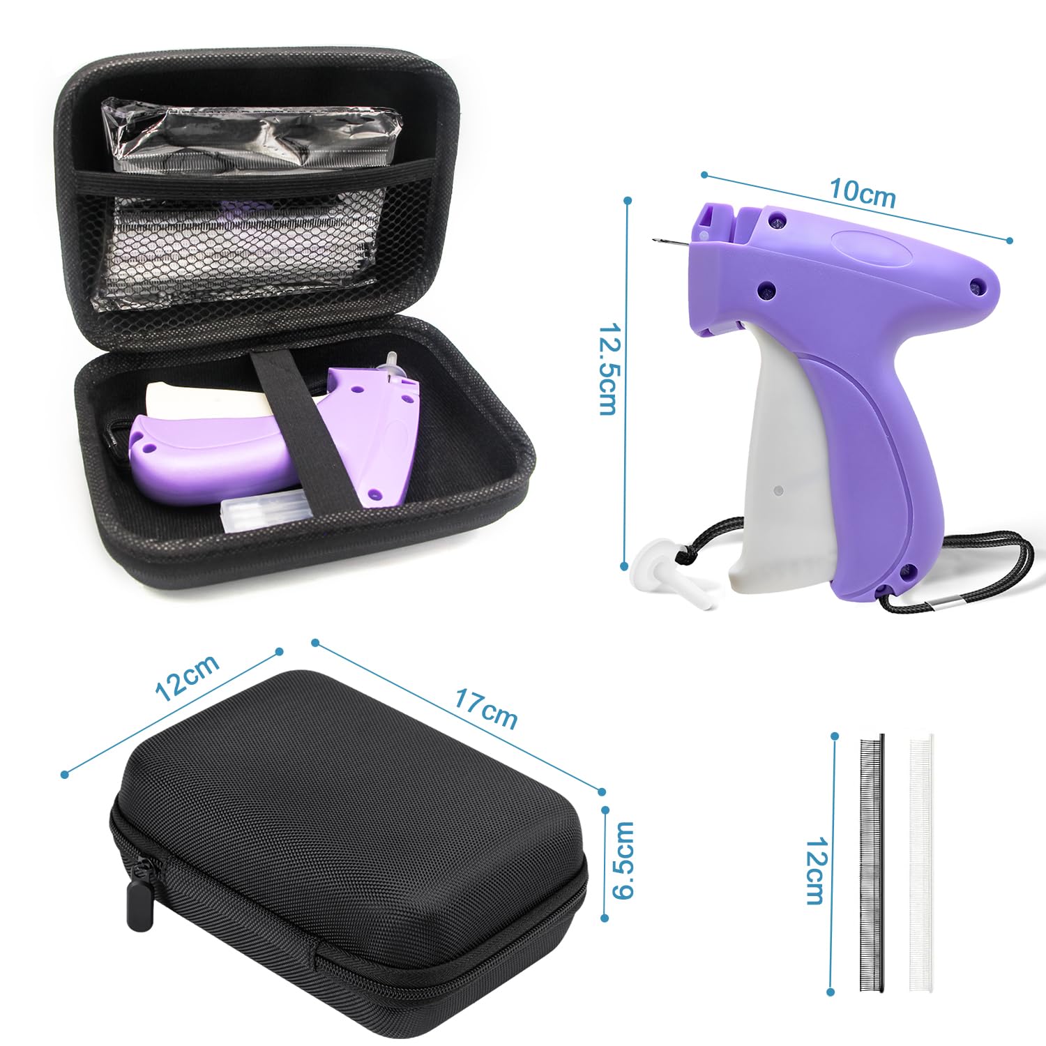 Bavane Quick Clothing Fixer, Mini Stitch Gun for Clothes with Case,Portable Quick Stitch Sewing Gun Stitch Garment Tag with 5 Needles,1000 Black & 1000 White 5mm Micro Fasteners (Purple) - Image 3