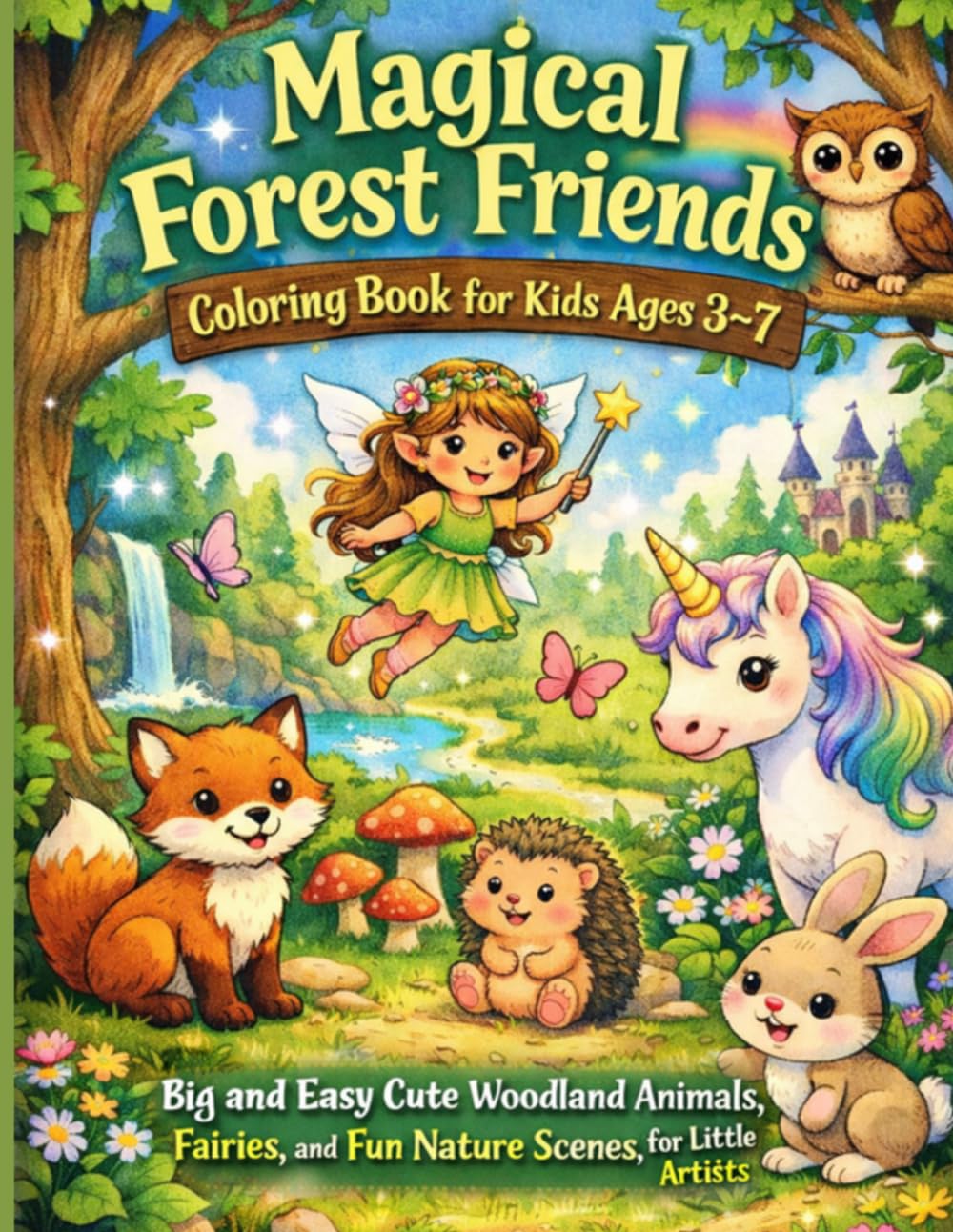 Magical Forest Friends Coloring Book for Kids Ages 3–7: Big and Easy Cute Woodland Animals, Fairies, and Fun Nature Scenes for Little Artists