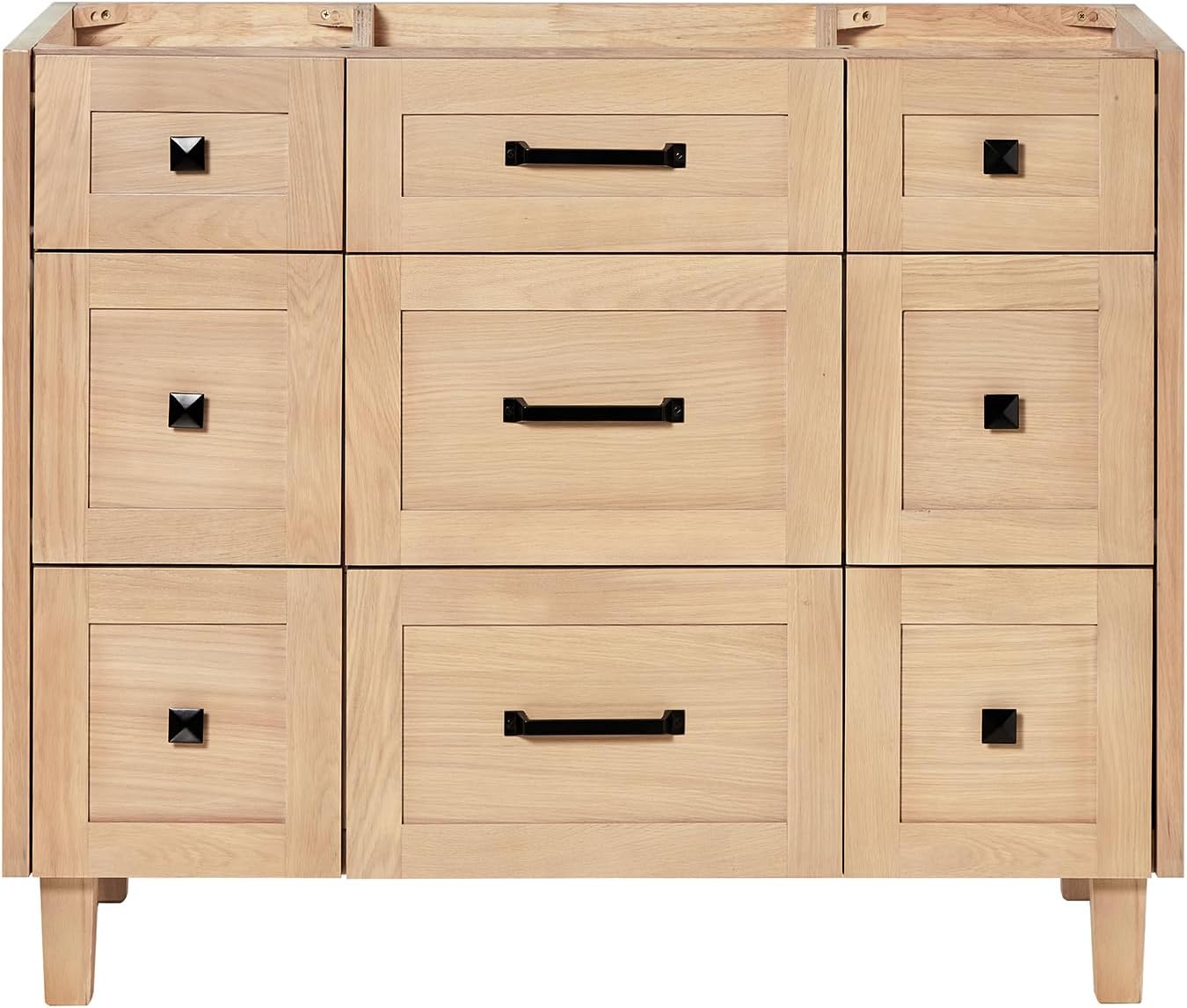 ARIEL Monroe 42-inch Bathroom Vanity Base Cabinet,Solid Wood, 9 Dovetail Drawers, Matte Black, White Oak