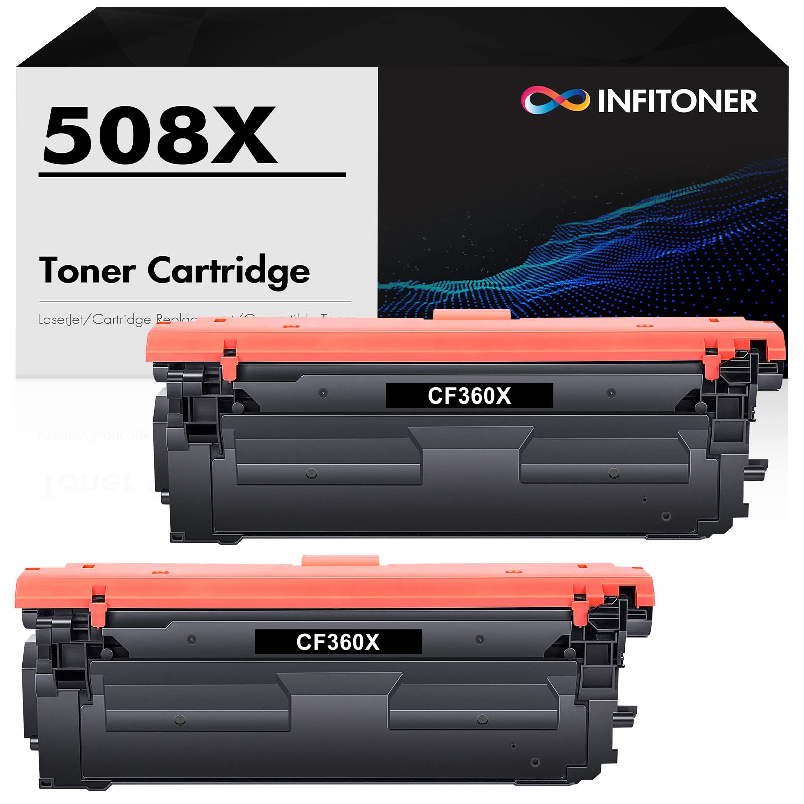 INFITONER 508X 508A Black High Yield Toner 2 Pack: M553 Black Toner Replacement for HP 508X 508A CF360A CF360X Works for HP Color Enterprise M553 M552 MFP M577 Series Printer Ink CF360XD