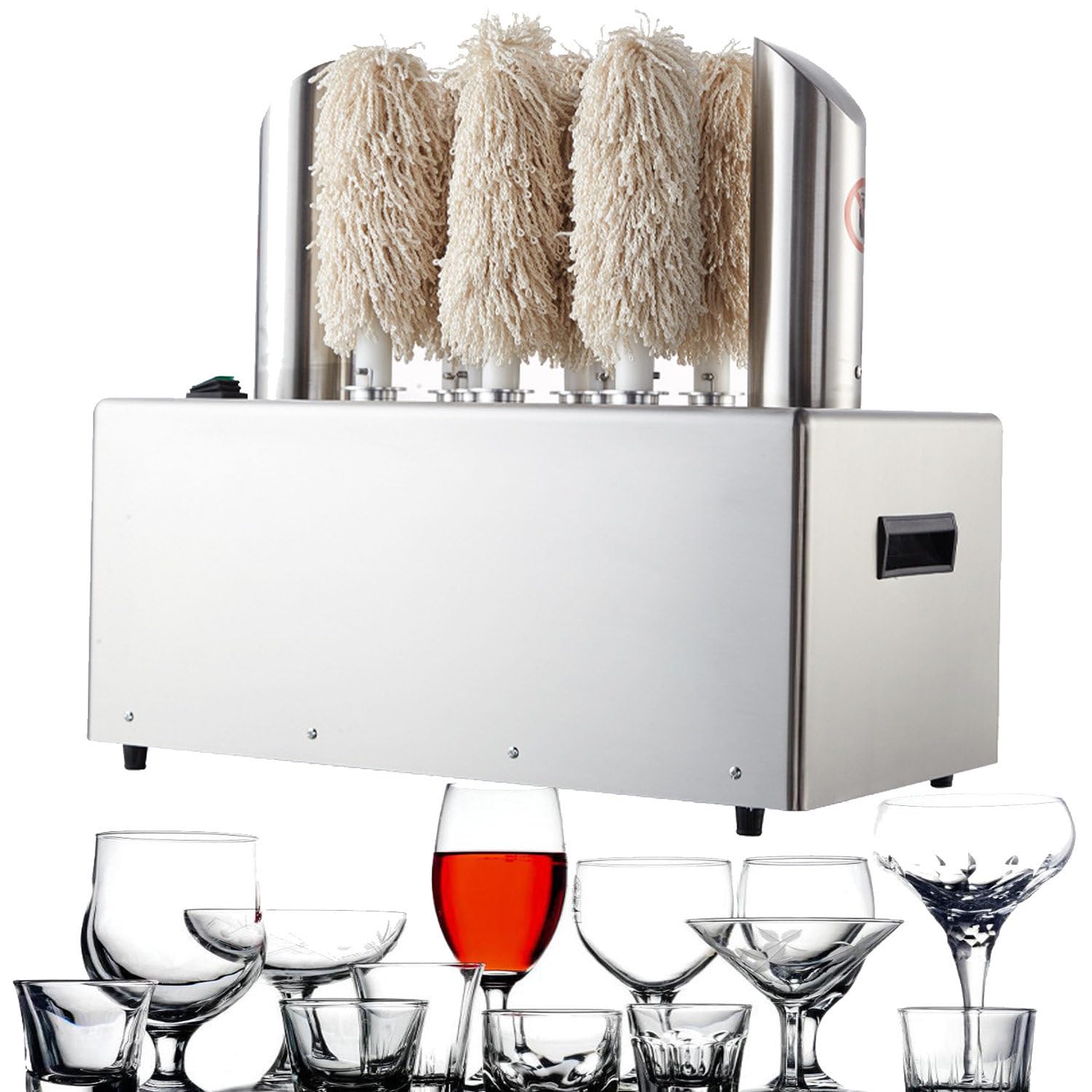 SICWEDIM Commercial Glass Polisher,Commercial Electric Wine Glass Wiping Machine,2-in-1 Commercial Wine Glass Polisher,with Super Fiber Brush Head, for Bar/Restaurant/Kitchen (8heads)