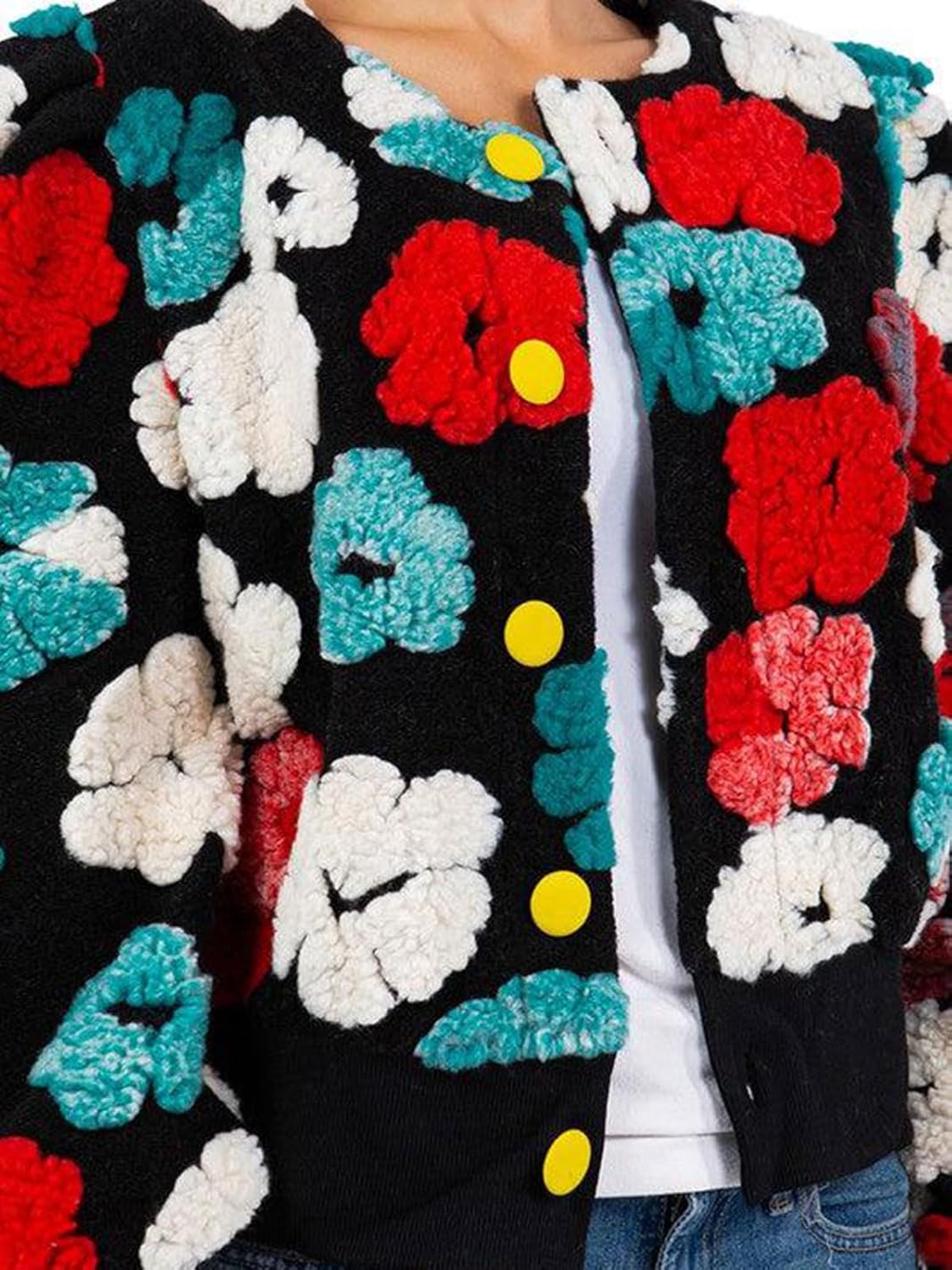 Alunzoem Wool Coats for Women Flower Bomber Jacket Long Sleeve Button Down Fashion Sweater Jackets Outerwear - Image 6