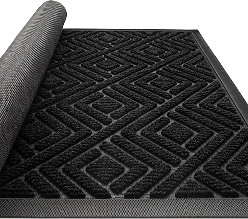 Miniatura 9 de DEXI Tapete para puerta delantera, interior y exterior, de perfil bajo, antideslizante, duradero, resistente, tapete de goma fácil de limpiar, 24 x