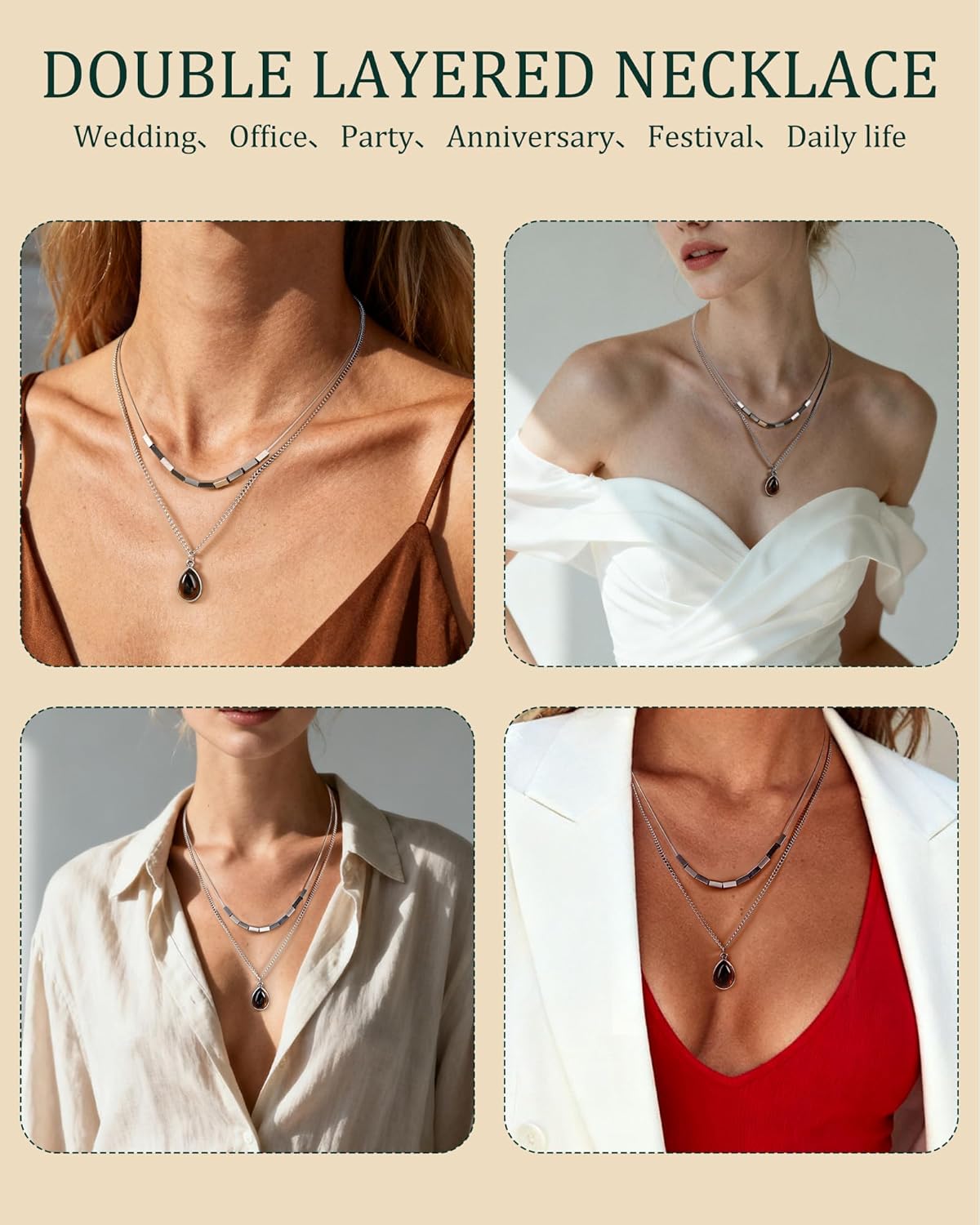 Tiger Eye Layered Necklaces for Women Silver Stackable Choker Necklace Teardrop Birthstone Pendant, Vintage Gemstone Jewelry for Women - Image 6