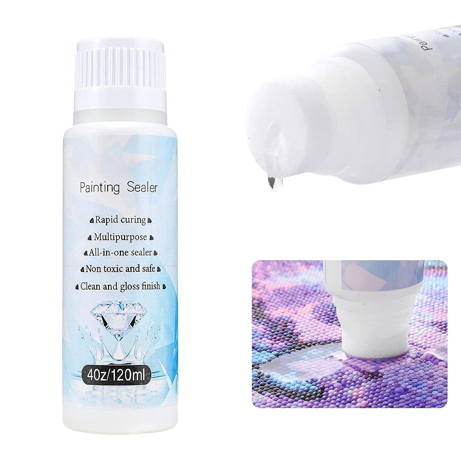 Eteng Diamonds Painting Sealer with Sponge Head, 120ML 5D Glue, Diamond