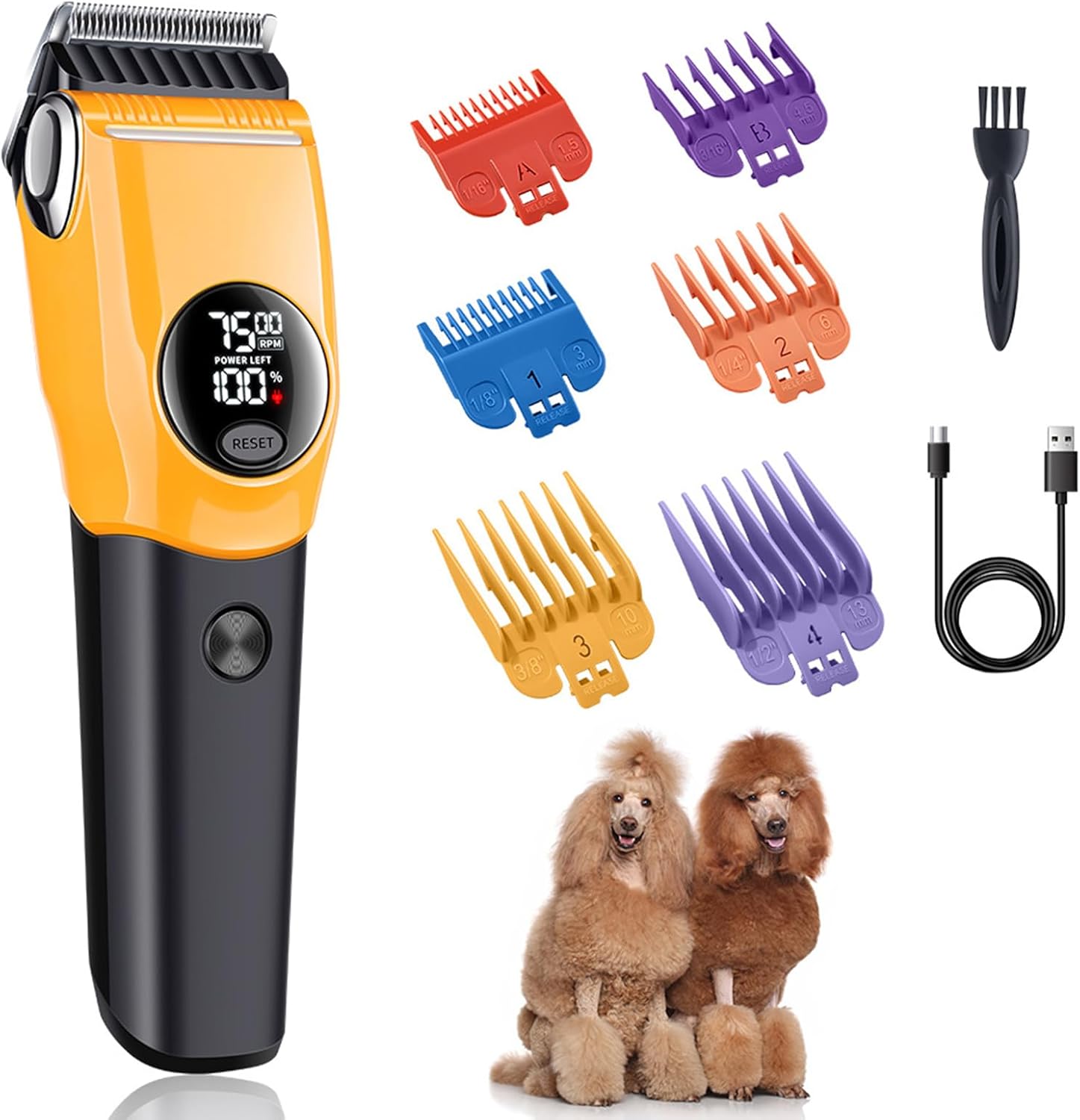 Dog Grooming Clippers, 3-Speed Cordless LCD Display, Pet Shaver Dog Trimmer, Durable Blades, Puppy Kitten Cat Fine Hair, Long Thick Curly Hair Shedding Removal Grooming