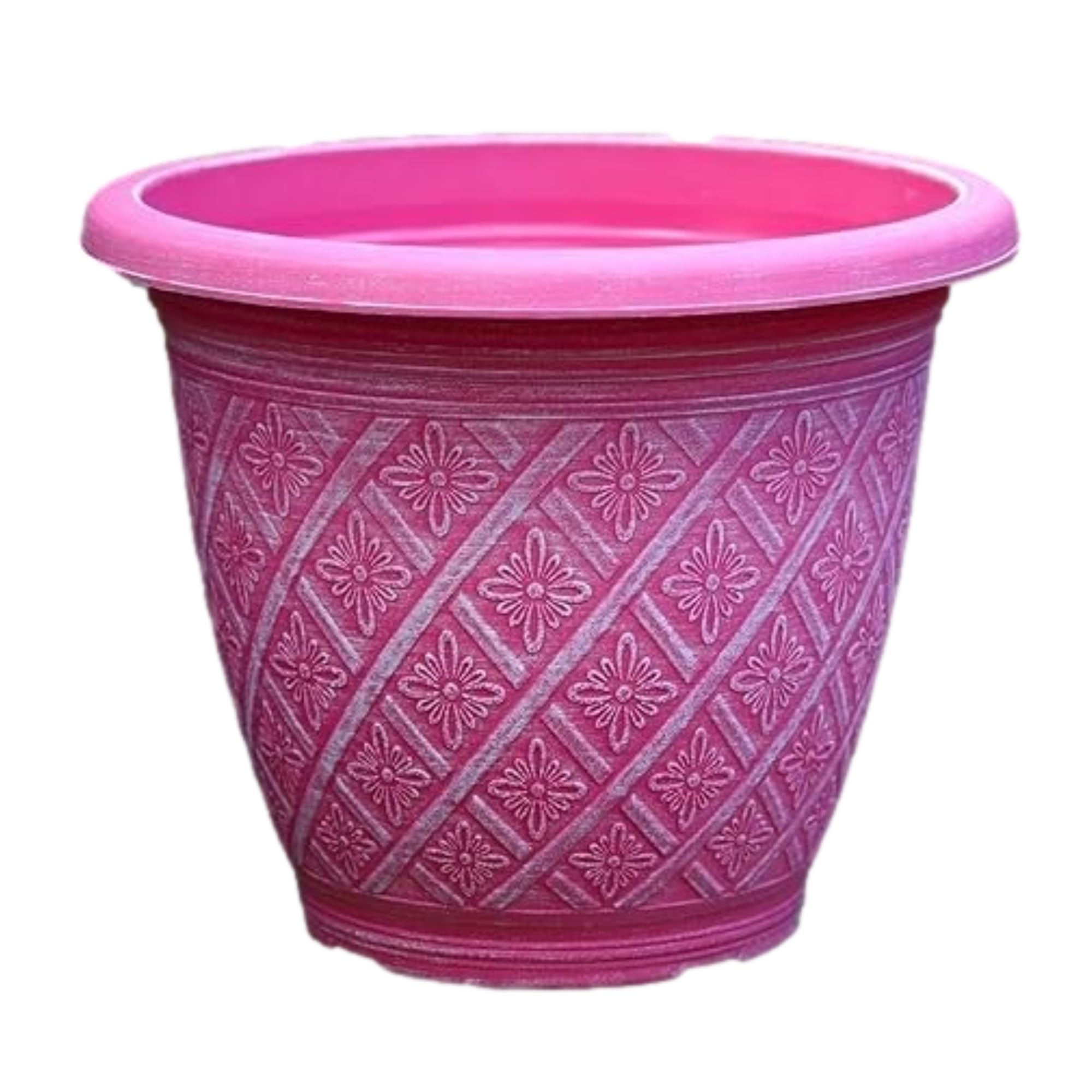 Fyne-Finds Round 40cm, 16inch Garden Plastic Plant Pot Weatherproof Woven Flower Outdoor Drainage Hole Home Decor Planter (Raspberry Pink)