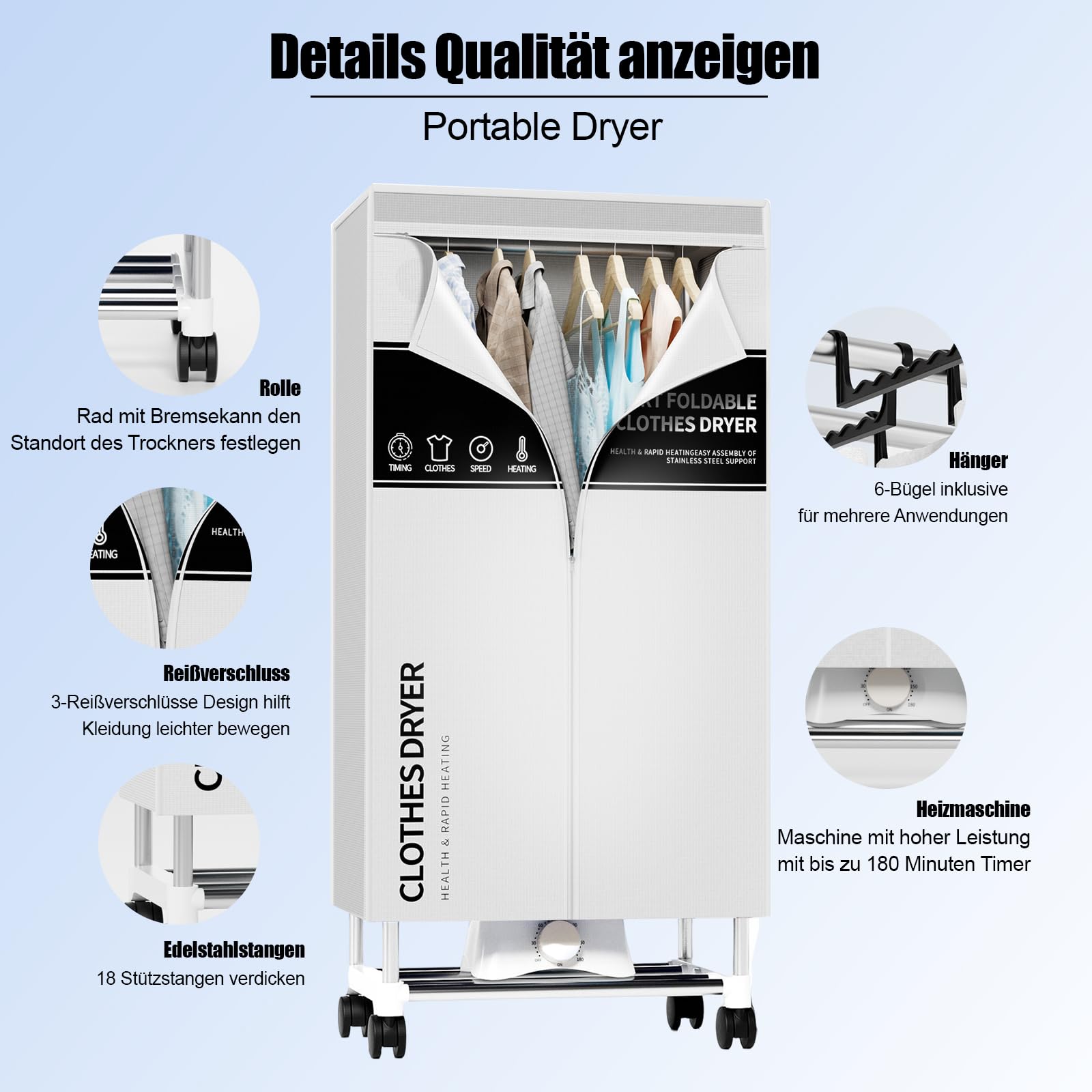 Tragbarer Wäschetrockner Mit Timer – 2-lagiger Stahlgestell-Trockner Für Bis Zu 18 Kg, Auch Als Kleiderständer Nutzbar