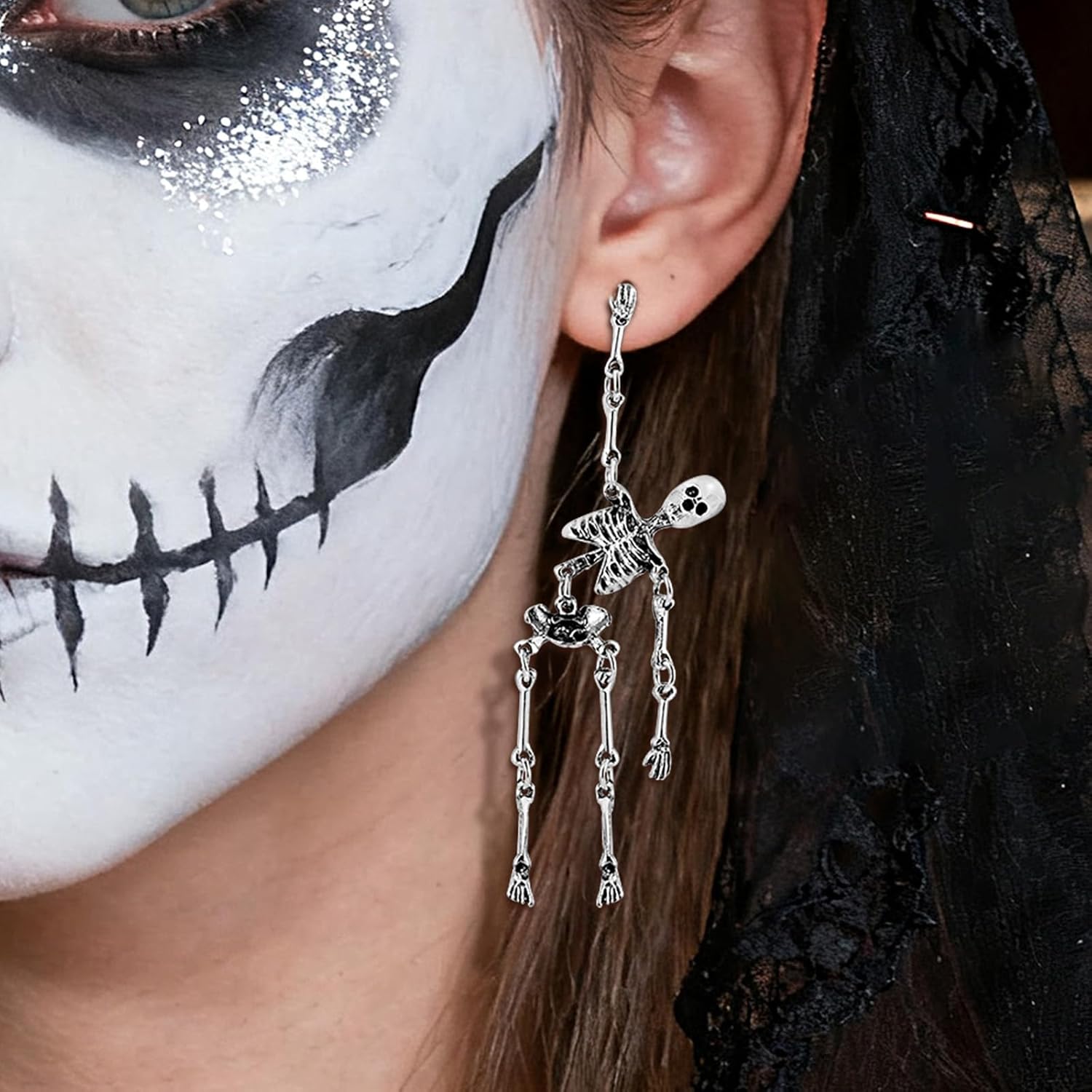 Halloween Earrings For Women Skeleton Skull Earrings Punk Gothic Spooky Dangle Earrings For Halloween Jewelry Party Cosplay - Image 2