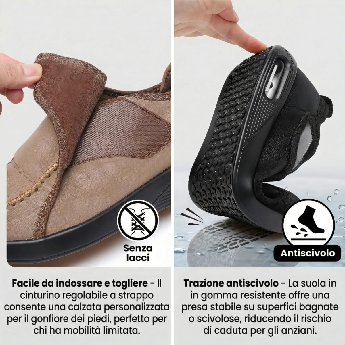 Scarpe Diabetiche Uomo e Donna con Chiusura a Strappo Regolabile, Scarpe Ortopediche Extra Larghe Antiscivolo Traspiranti per Anziani, Donne Incinte, Piedi Gonfi e Sensibili