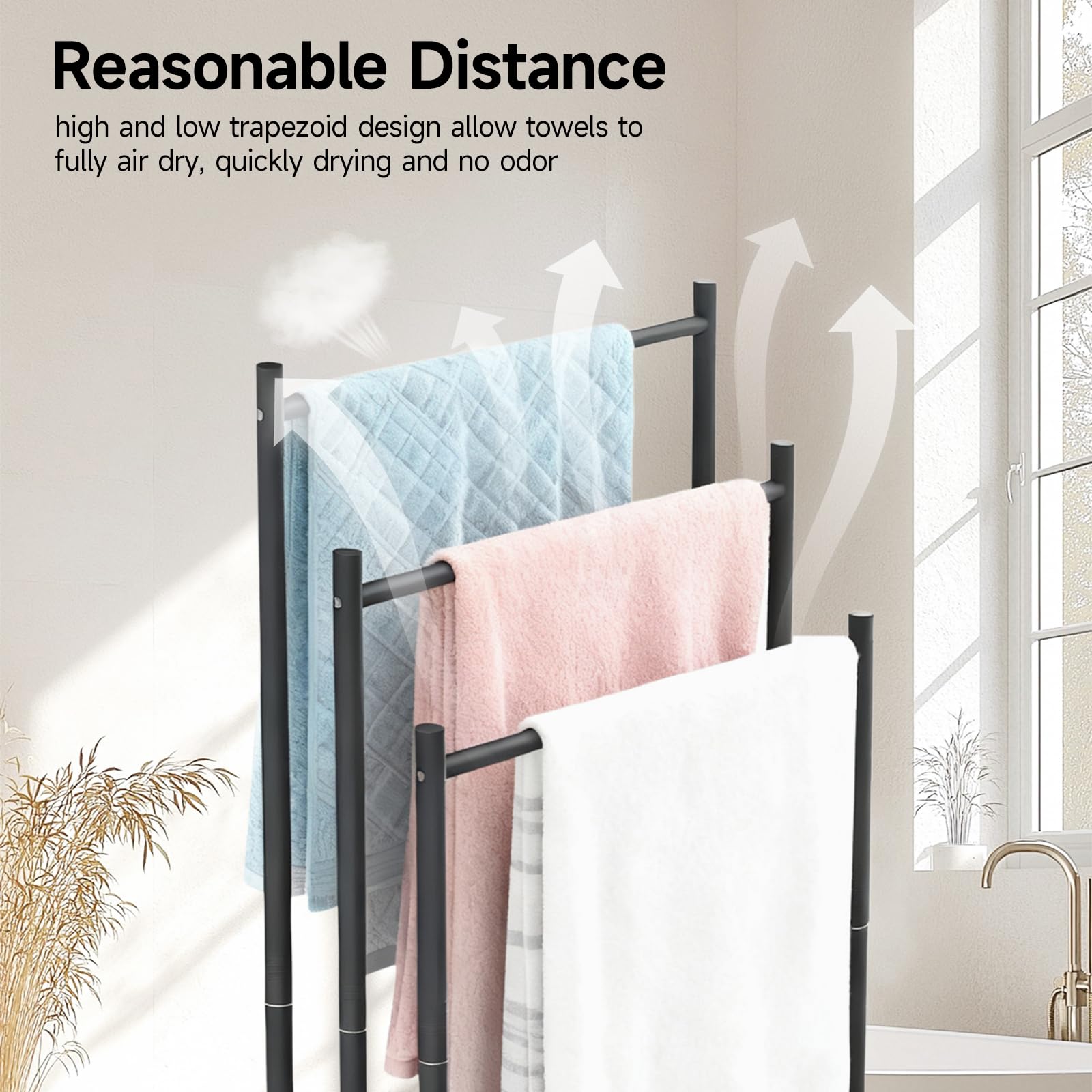 Piantana Portasciugamani Parigi Da Bagno 3 Bracci In Metallo Nero 20 X 83 Cm 83124202