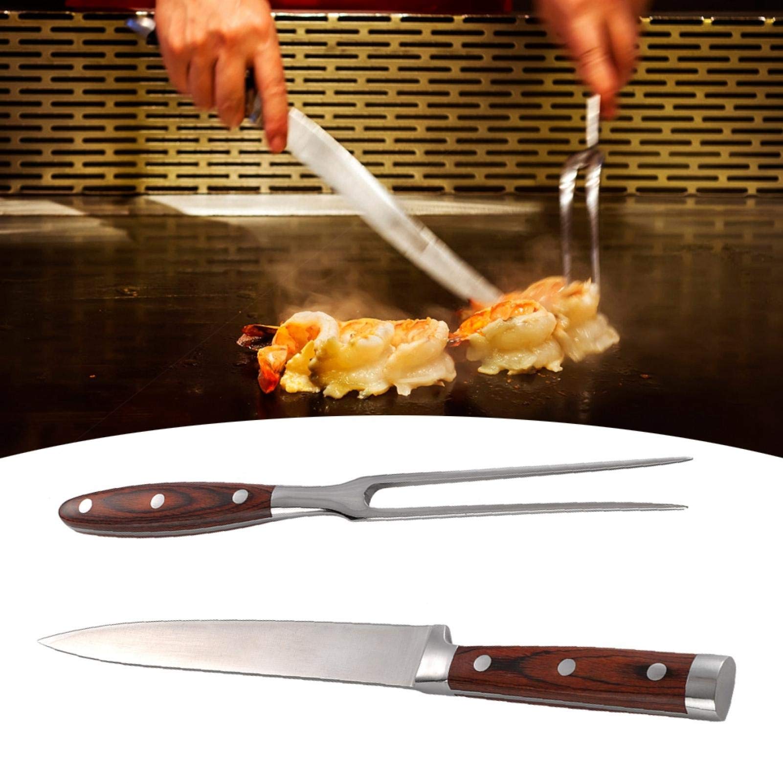 Juego de cuchillo y tenedor para trinchar, cena de cocina asada de pavo y carne de barbacoa de acero inoxidable de primera calidad