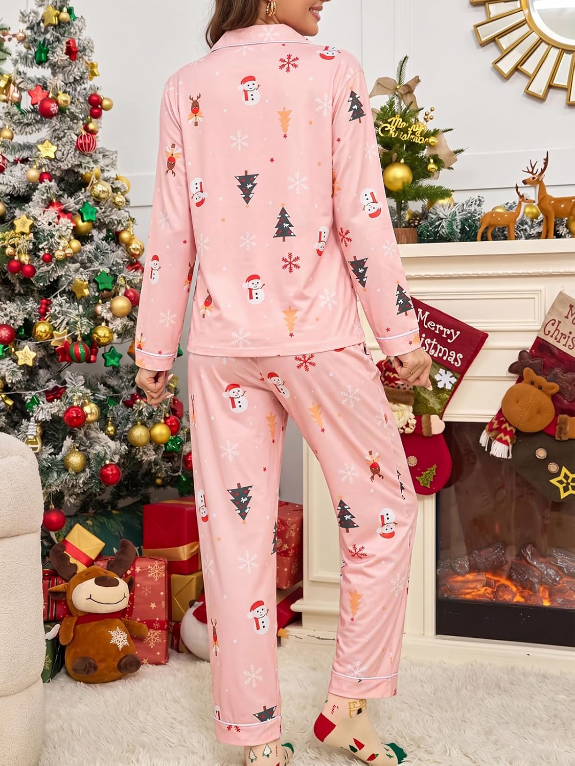 Christmas Pajamas for Women Set 2 Piece Long Sleeve Button Down Pjs image 4