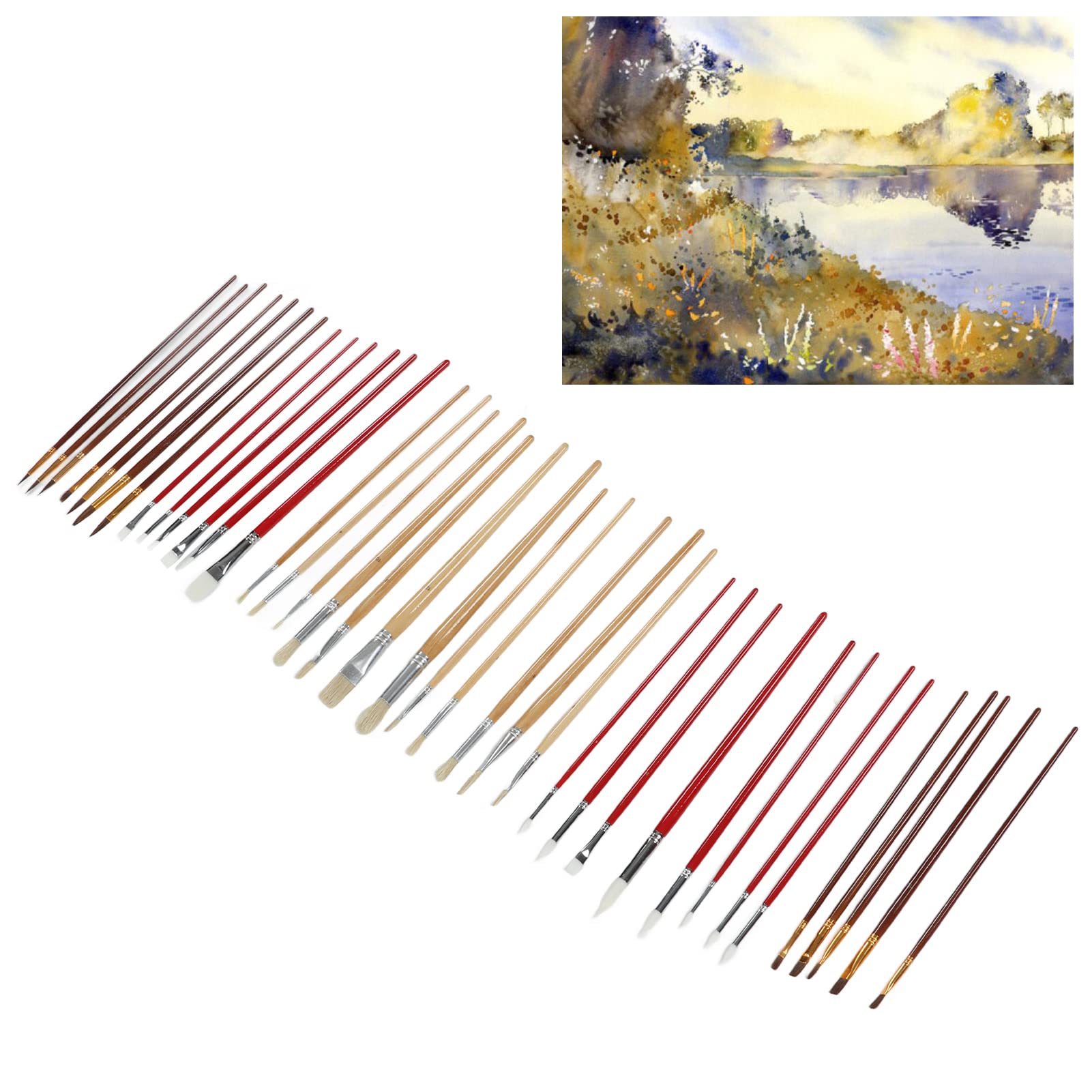 Set di 38 pennelli da pittura, pennelli per acrilico da artista con setole morbide in nylon e punte rotonde e appuntite, include una borsa di conservazione per scuola d’arte,