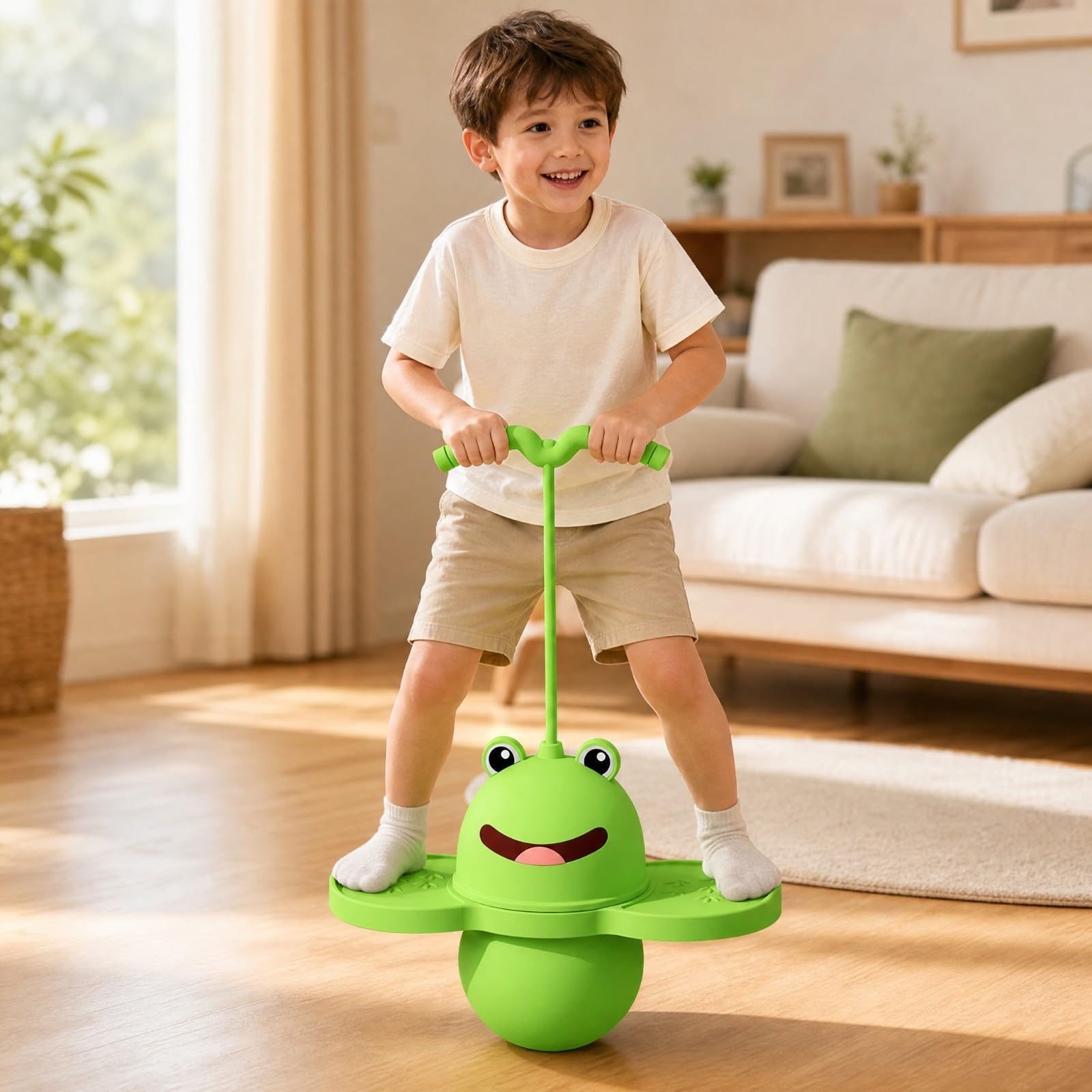 Balón con Clip Estable Balón con Bomba Mano Antislizante Pelota Salto Bomba para Niños, Interior, Verde, Rana