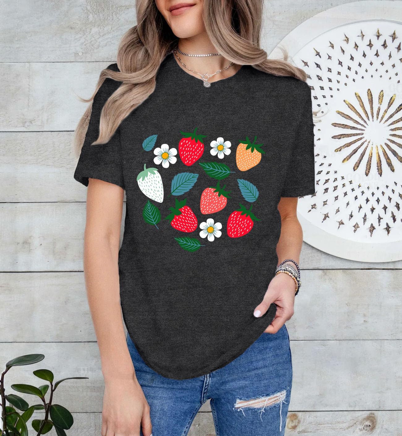 Strawberry Shirt for Women Fruit Lover T-Shirt Strawberries Farmer Gardener Tee Tops - Image 2