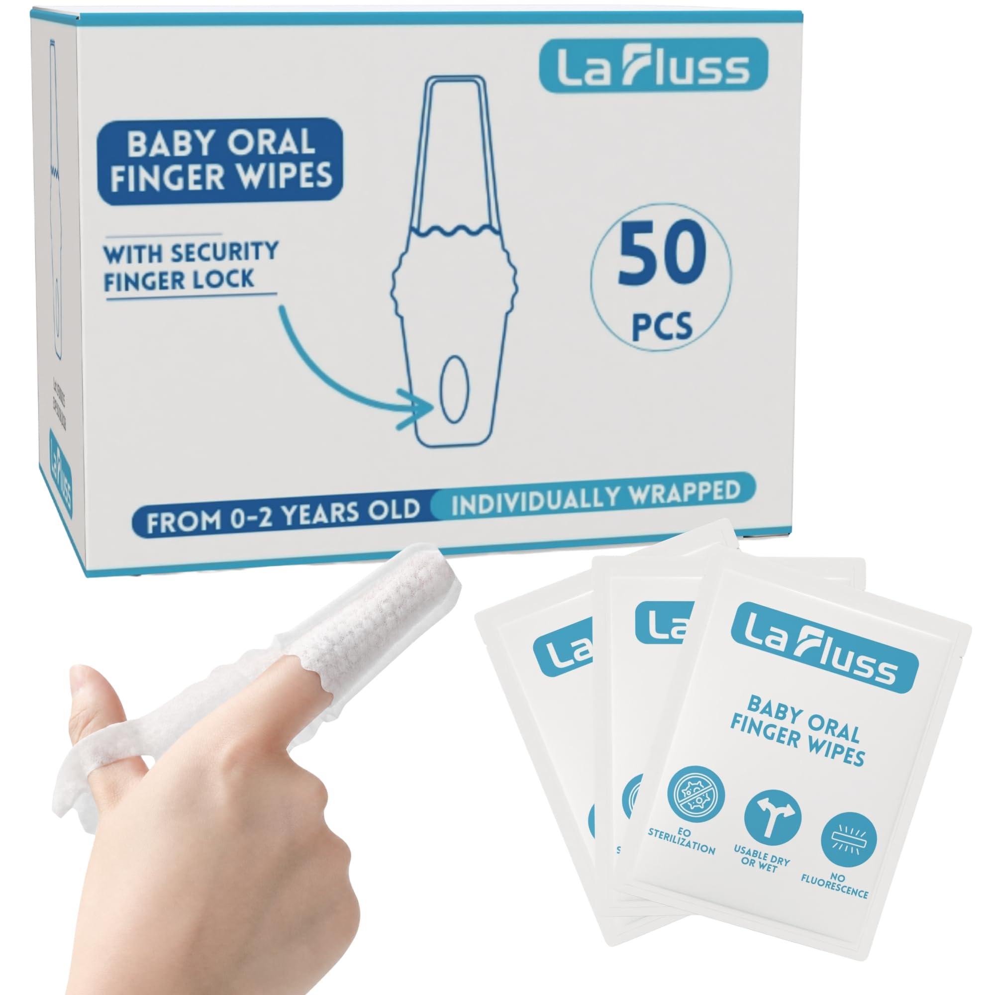 50 toallitas dentales para dedos orales para bebés, limpiador oral para bebés, adecuadas de 0 a 24 meses, limpia suavemente la boca, las encías y la lengua de tu bebé, envueltas