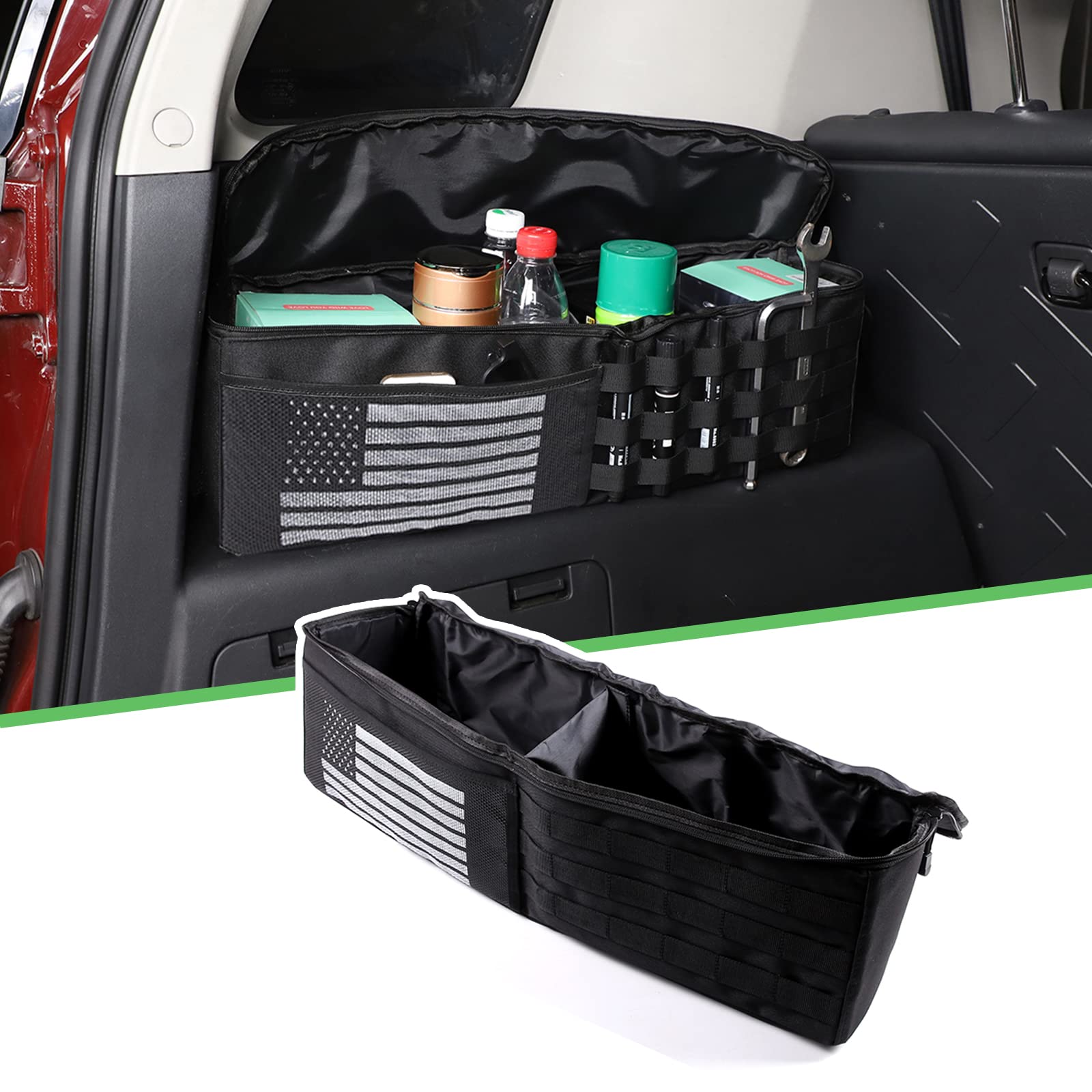 LLKUANG Trunk/Tail Box Organizer Tray Oxford Cloth Black Multifunction Storage Box for Toyota FJ Cruiser 2007-2021 Car Phone Tray-1 PCS(Left - US flag)
