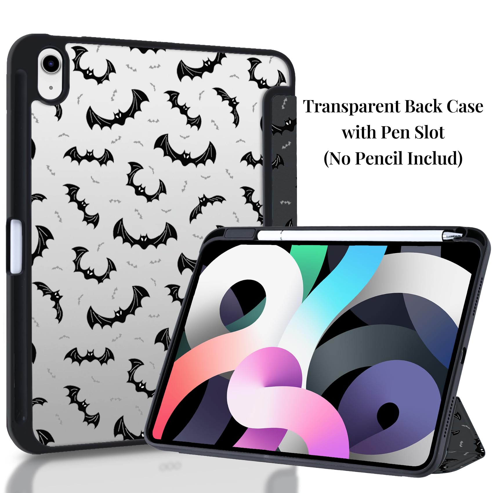 Y2k Gothic-Schutzhülle für iPad (A16) 11. Generation 2025, 11 Zoll / 10. Generation 2022, 27,7 cm (11 Zoll), Halloween, Fledermaus, transparent, harte Rückseite, Hybrid-Hülle, mit