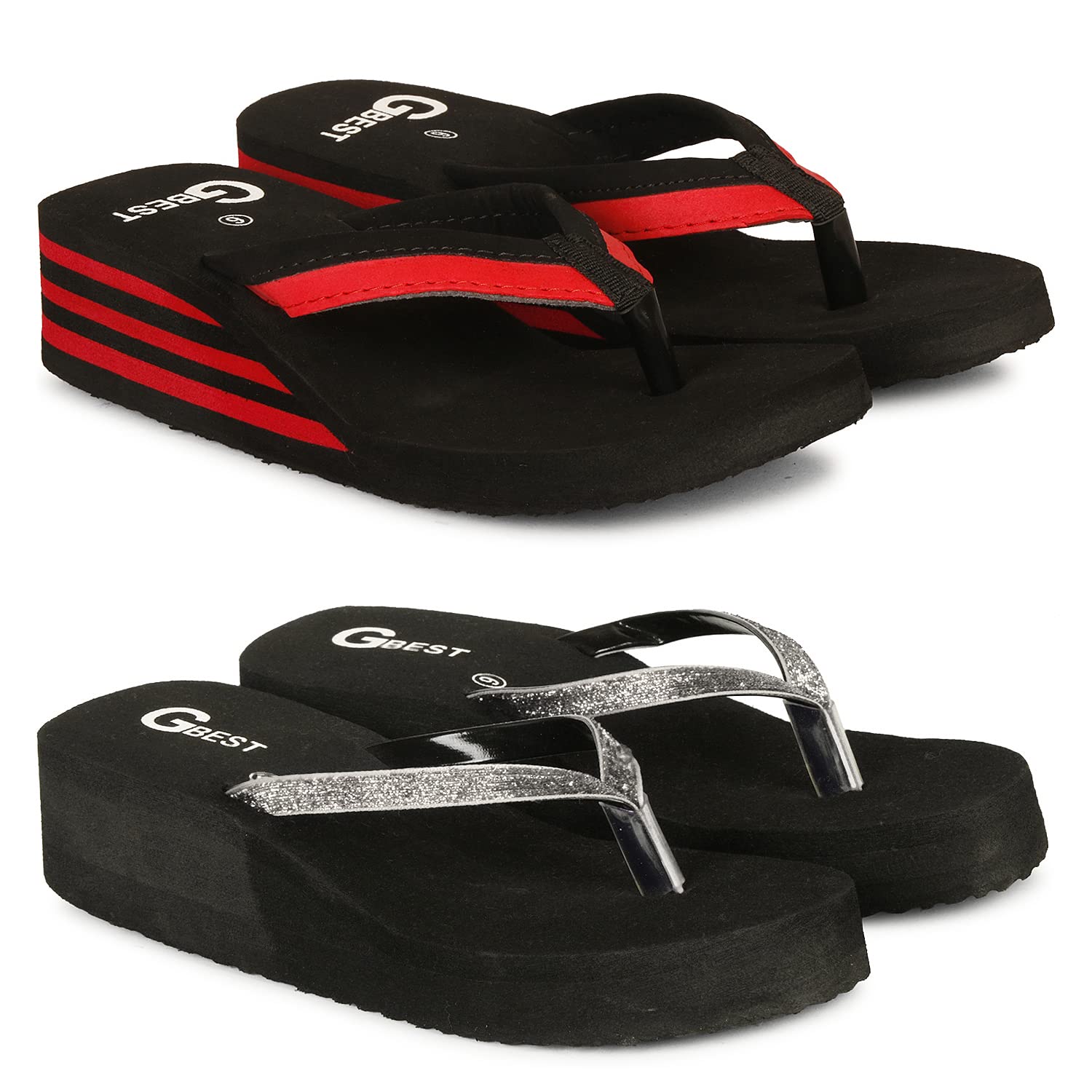 G BEST Combo of Soft & Comfortable | Lightweight Flip-Flops & Slippers for Women | Silver And Red Color(Size 8) (B0BV395BDZ) Amazon Price History, Amazon Price Tracker