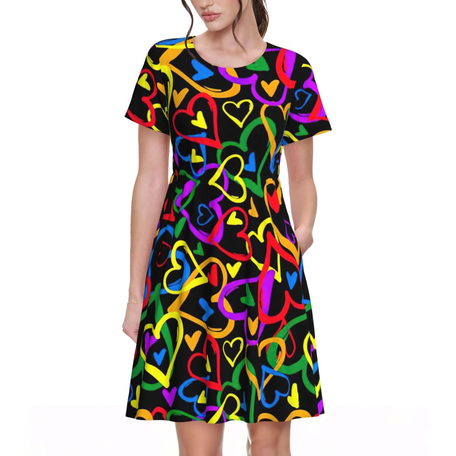 HKHLHLH Gay Pride Rainbow Women's Casual Short Sleeve Sundress for Brunch, Casual Meetups