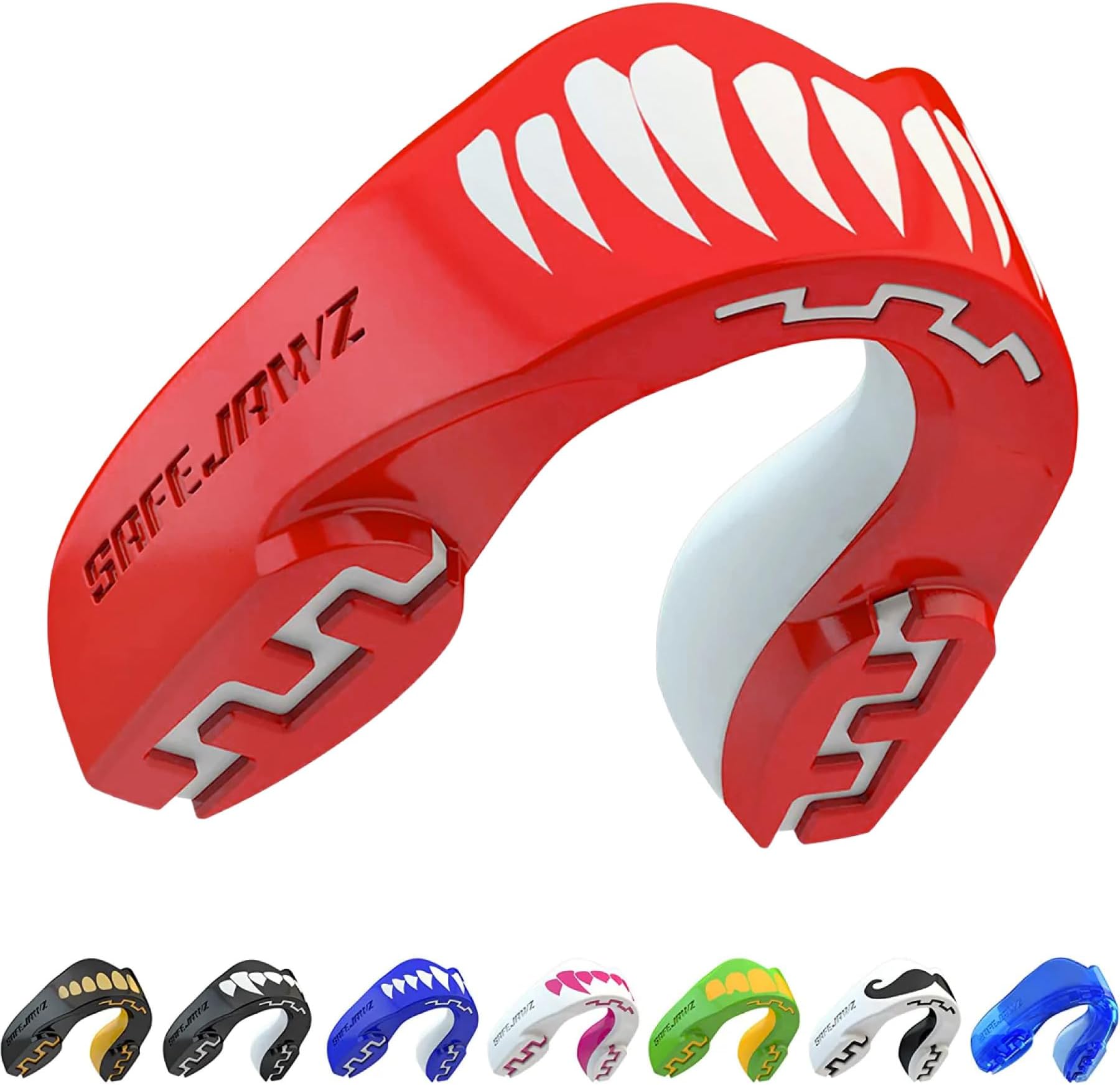SAFEJAWZ Mouth Guard, Dual Layer Mouthguard for Youth with Case, Easy Fit Remoldable Mouthpiece for Football, Boxing, Lacrosse, MMA, Basketball & All Contact Sports (Kids <11 Years, Viper Red)
