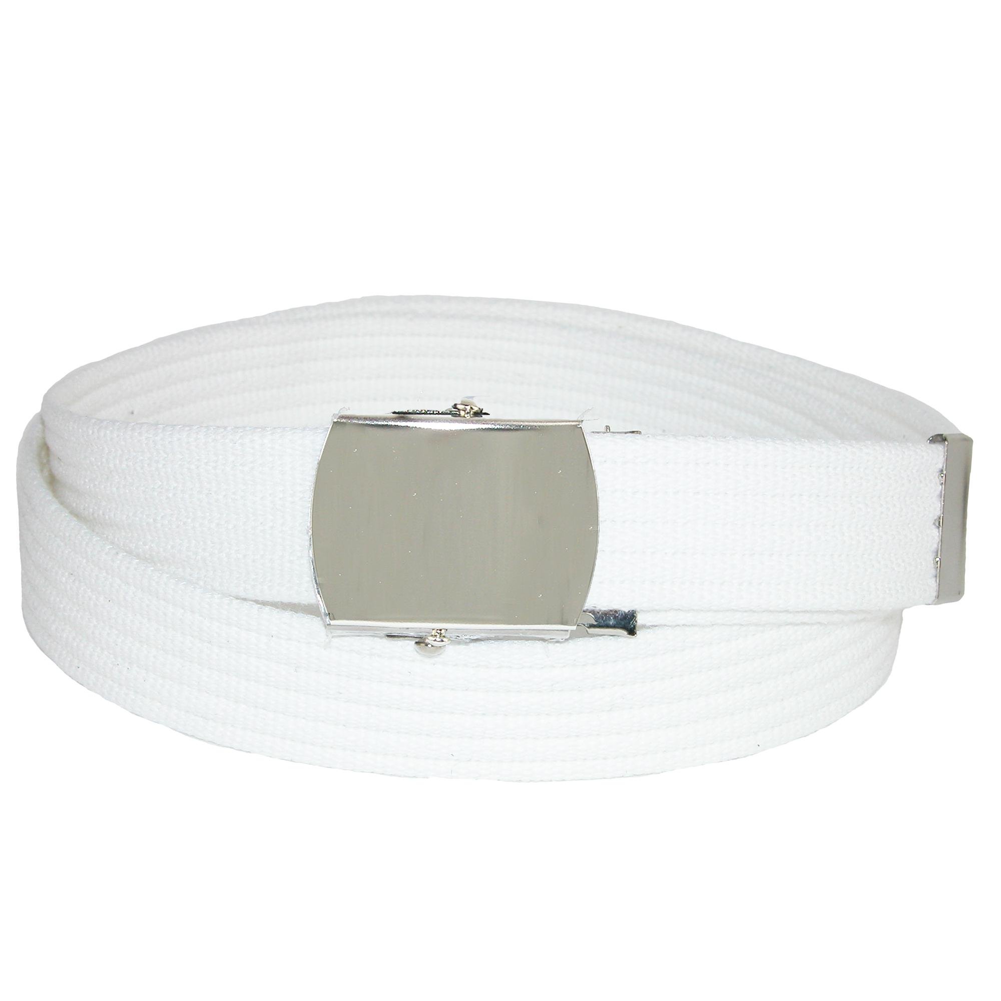 CTM Ribbed Fabric Belt with Nickel Buckle, White