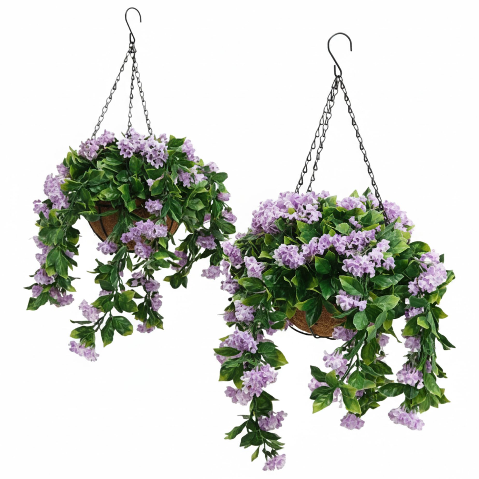Cestas colgantes artificiales juego de 2 plantas sintéticas moradas de exterior e interior
