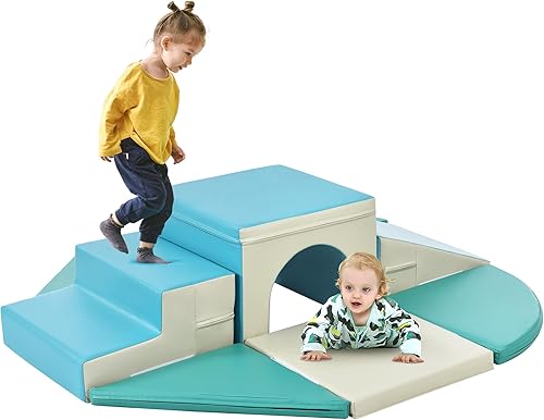 Merax Juguetes de escalada de interior para niños pequeños, 9 piezas de bloques de escalada de espuma para subir y gatear túnel suave juego (9