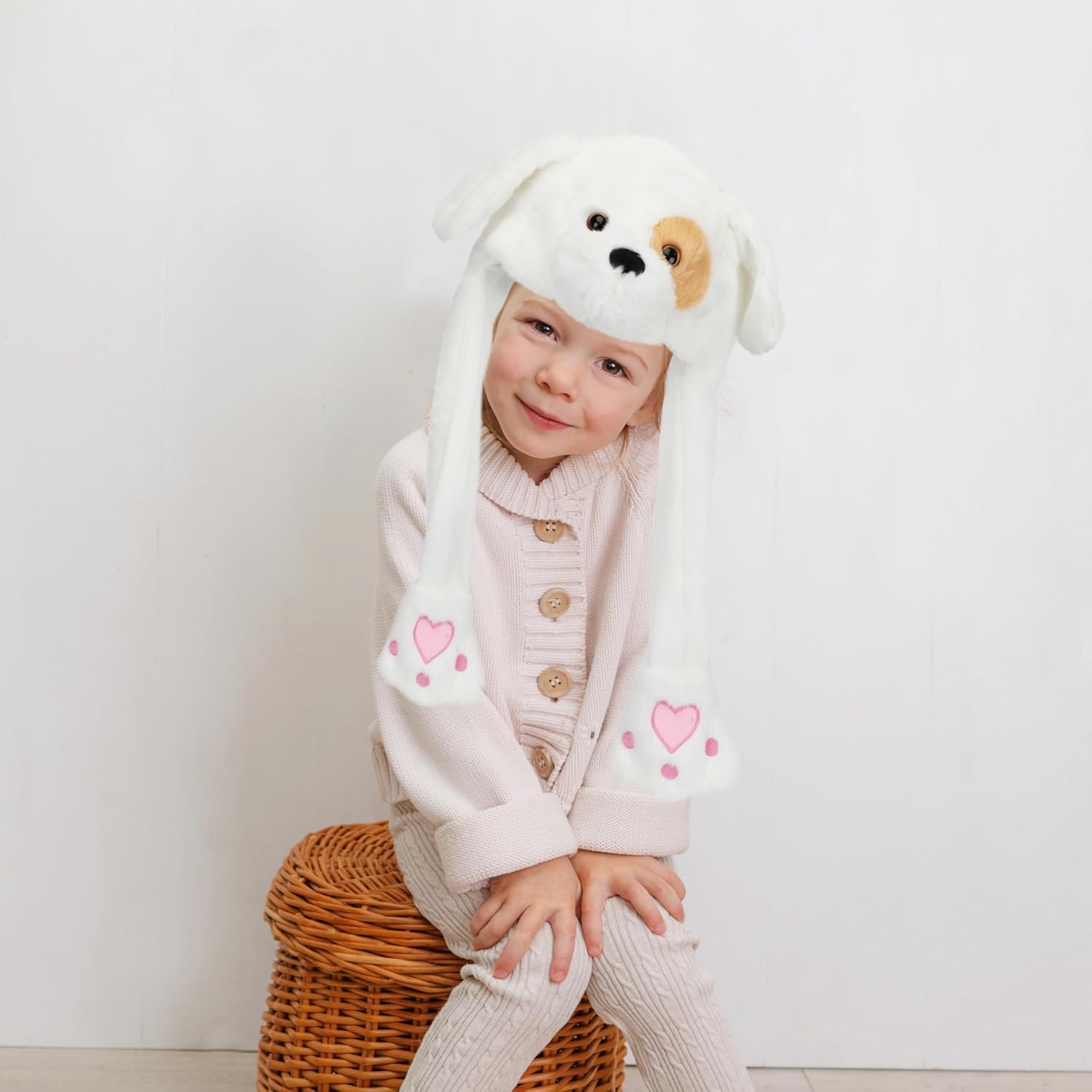 Bubblepompom Animal Hat with Ears Moving Jumping Pop Up Beating Hat Plush Holiday Cosplay Dress Up Funny Gift for Kids
