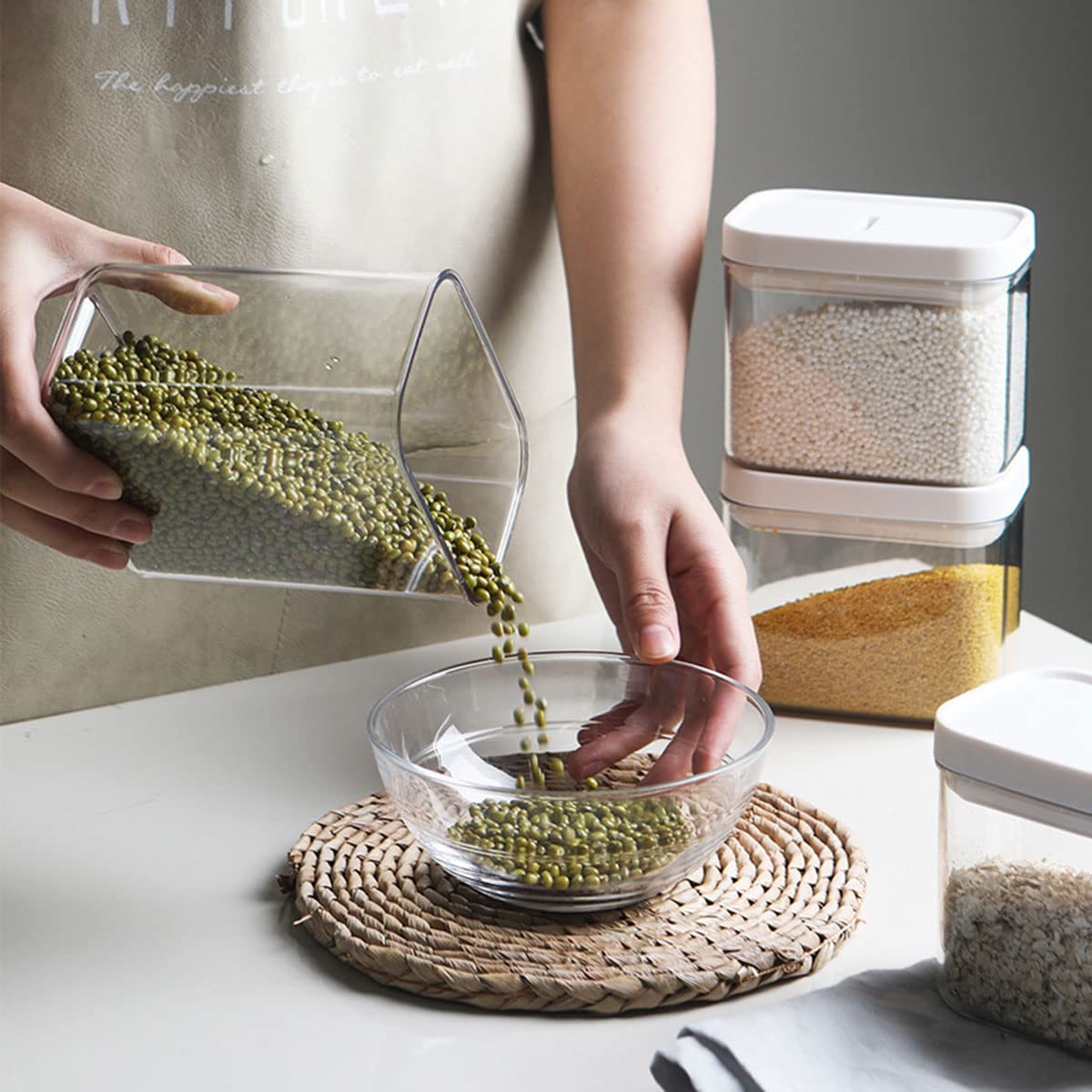 Almacenaje De Plástico De Alimentos Bote Sellados con Tapa Sin BPA Botes Cocina Almacenaje 4Pcs Recipientes De Almacenamiento para Pasta, Cereal, Copos De Maíz, Azúcar, Harina