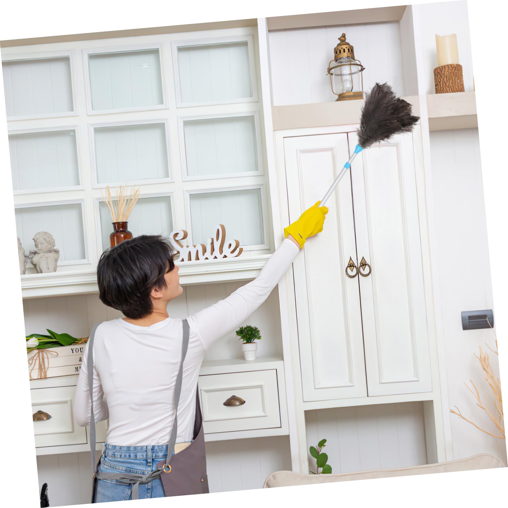Plumero De Avestruz Telescópico Mango Reutilizable y Lavable para Limpiar Ventiladores De Techo Techos y Lámparas De