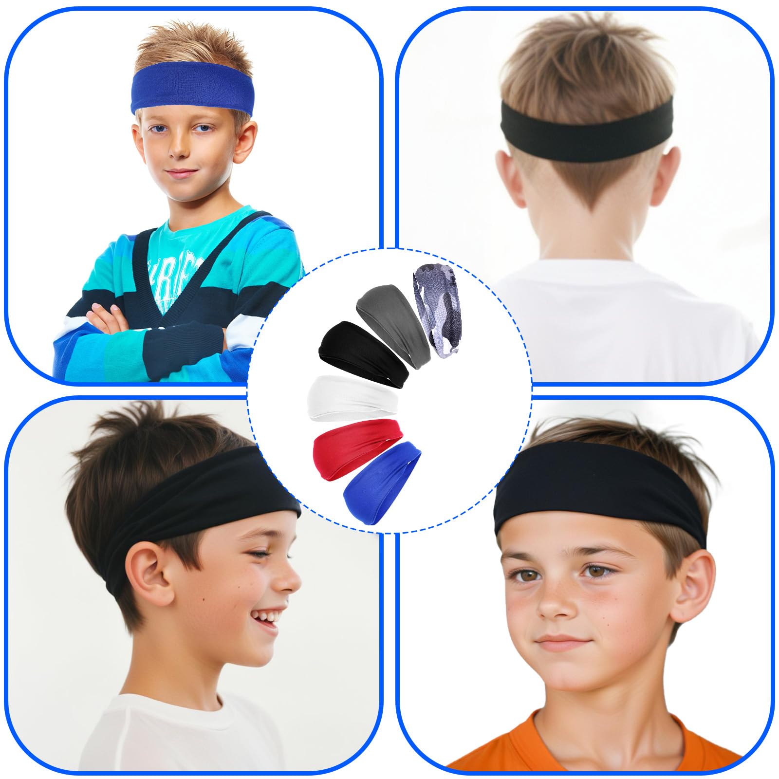 6 diademas deportivas para niños y niñas, absorbentes de fútbol, suaves que absorben la humedad, banda de sudor para baloncesto, tenis, béisbol, fútbol, correr, entrenamiento