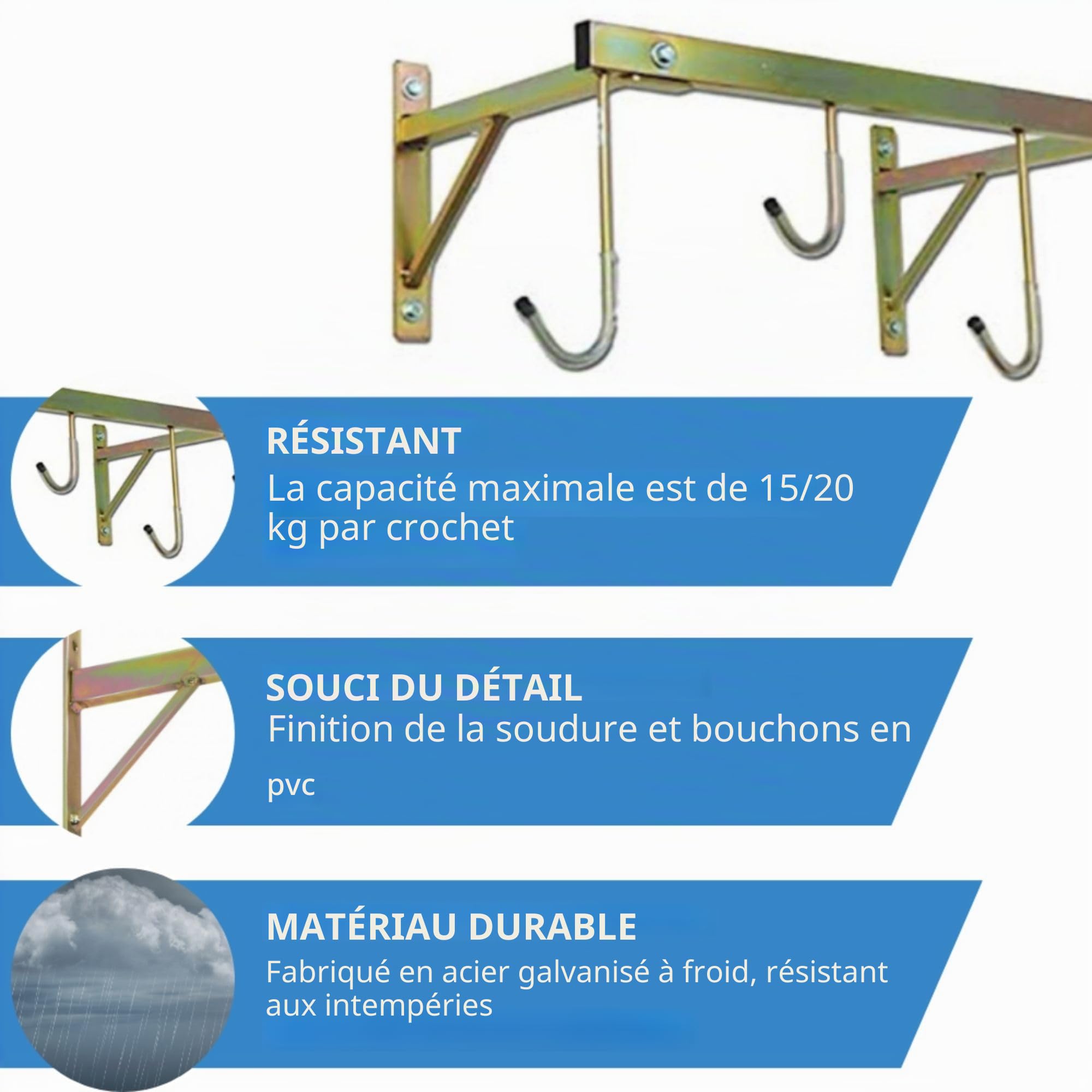 Andrys 3004 Porte-vélo mural pour extérieur et intérieur, démontable, jusqu'à 4 places, en acier, avec embouts en PVC noirs, couleur dorée tropical