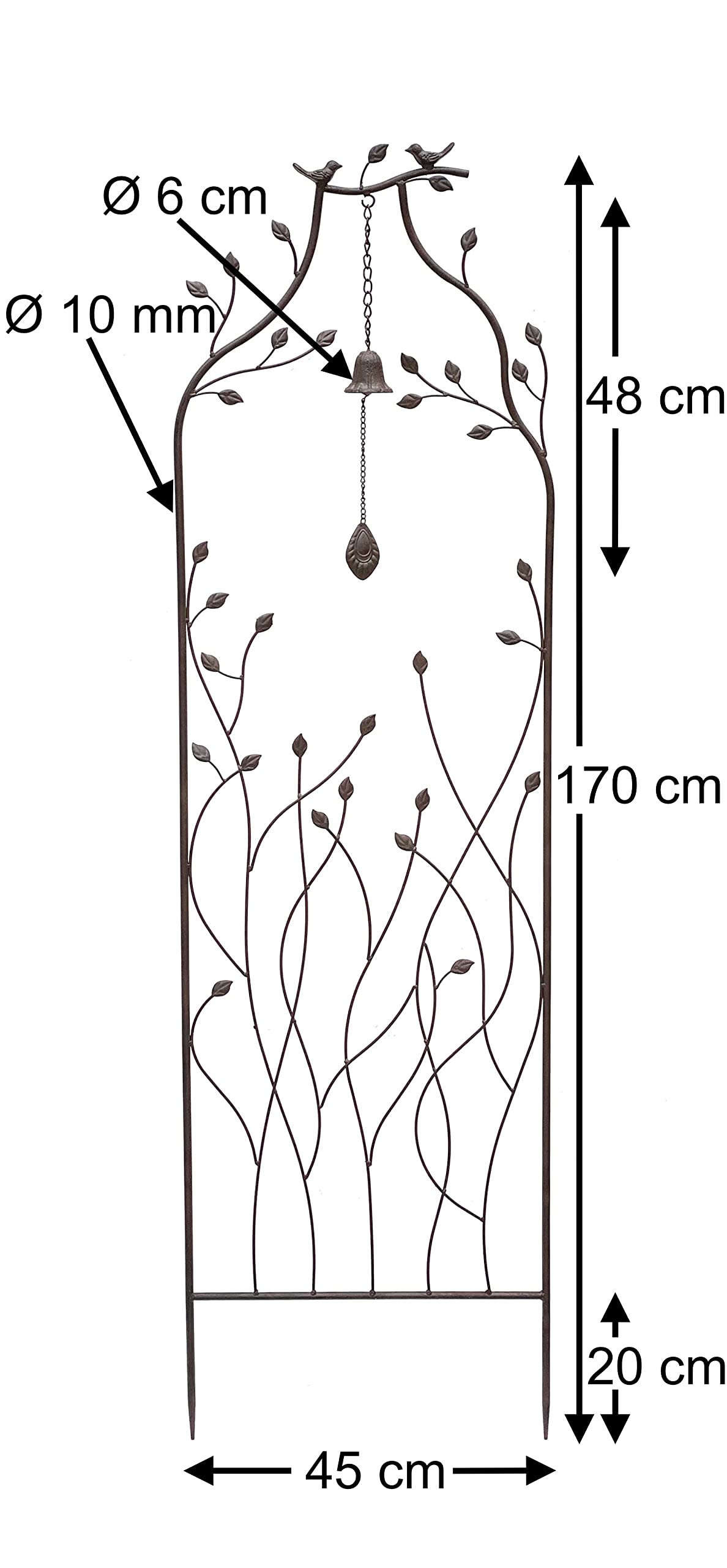 DanDiBo Tuteur en métal avec cloche - 170 cm - 93994 - Aide à l'escalade - Support de fleurs
