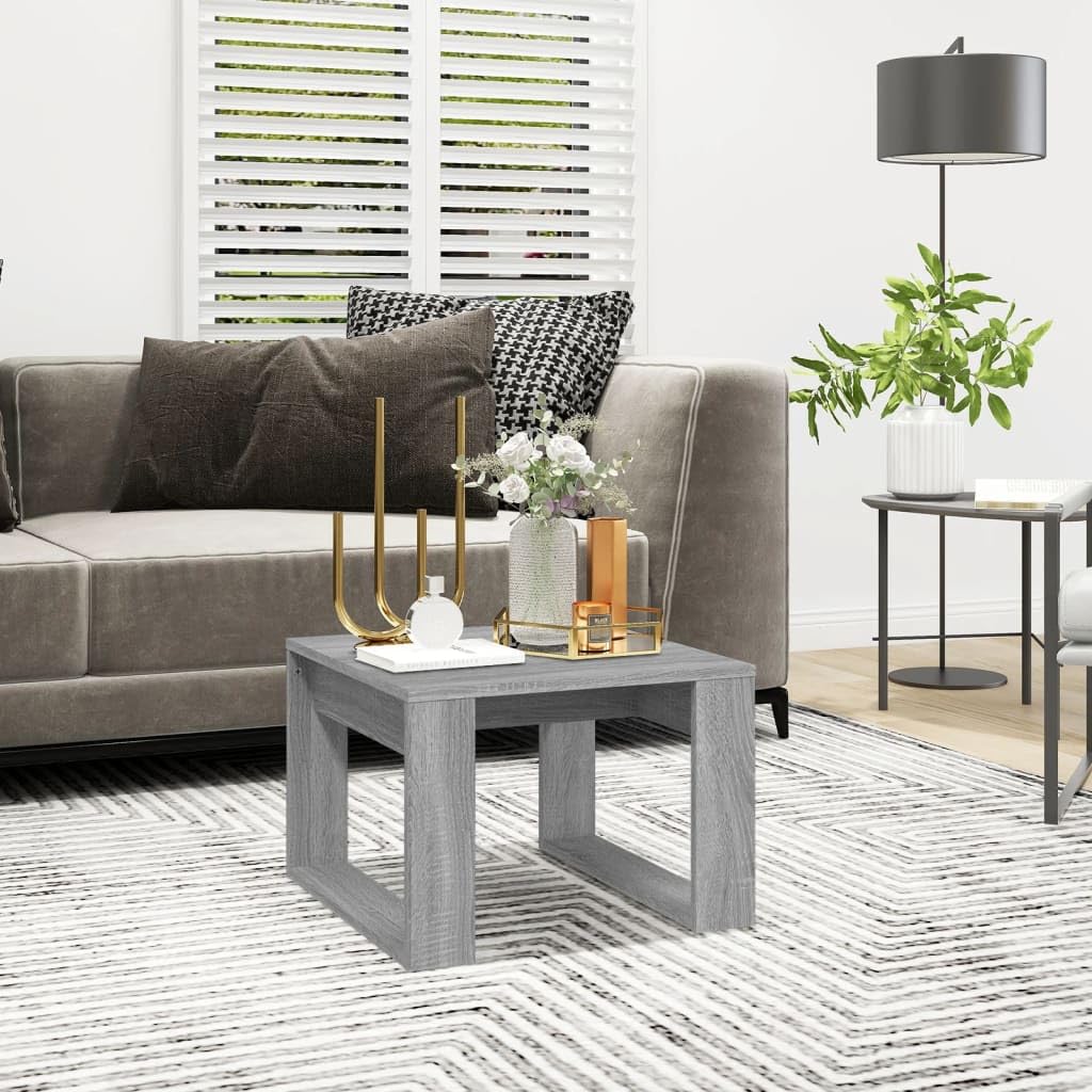 Beistelltisch Grau Sonoma Holzwerkstoff 50x50x35 cm kompakter Couchtisch mit Ablagefach moderner Wohnzimmertisch für Wohnzimmer, Loungebereich und Flexible Nutzung
