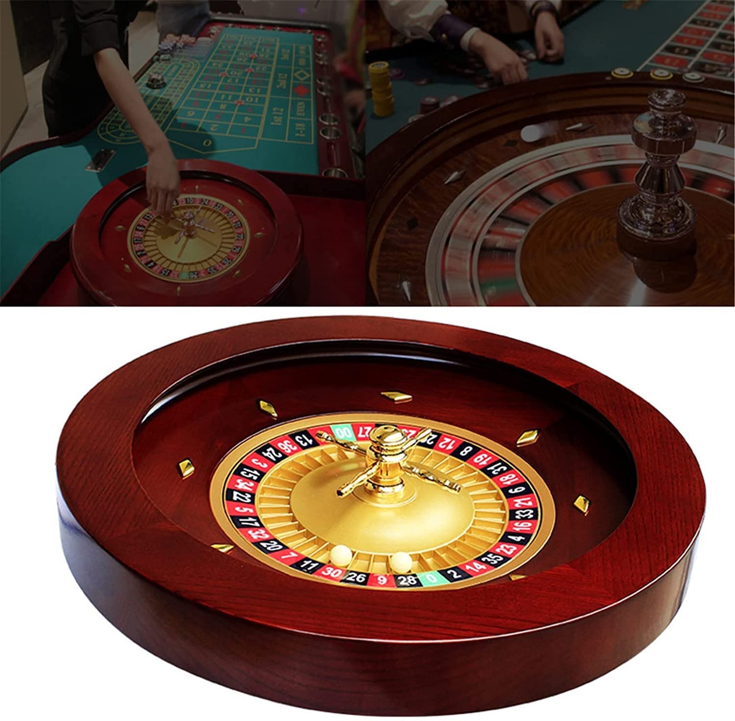 HTDRE casino roulette， 18inch Deluxe Wooden Roulette Wheel Set, Solid Wood Game Sweepstakes With Double-Zero Layout, Desktop Props, Night Essential