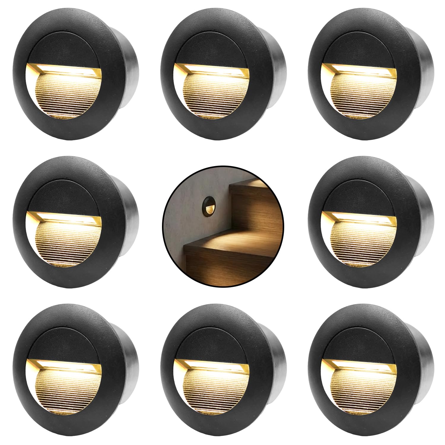 segnapasso led esterno, 3W 3000K IP65 in Alu, incasso per scale, 65mm luci scale con scatola da incasso illuminazione da parete, per Interno esterno giardino, guscio nero, 8 pezzi