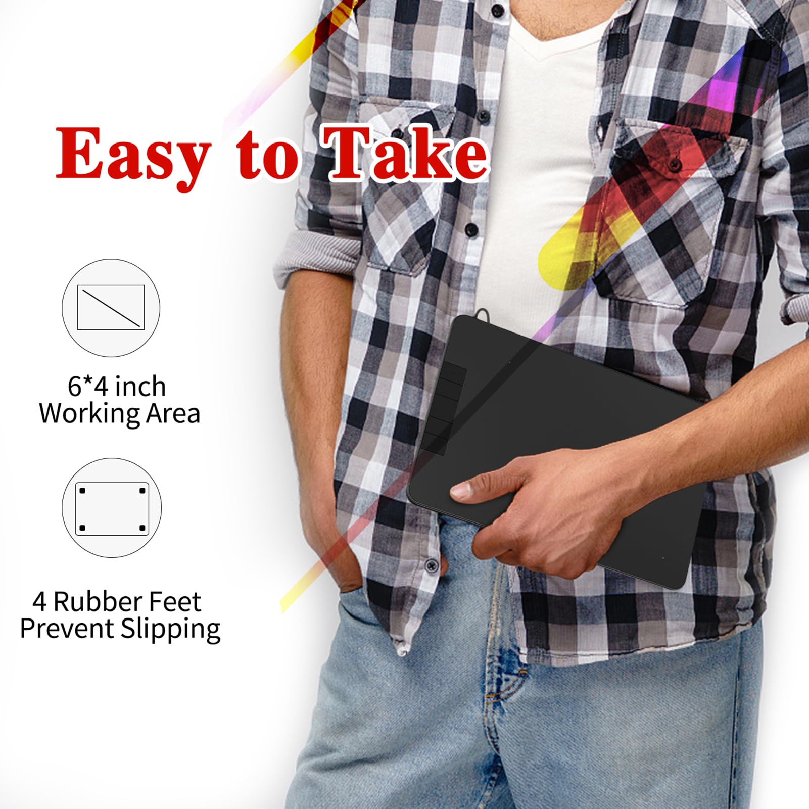 PN640 Tableta gráfica de Dibujo con lápiz óptico sin batería y 8192 Niveles de sensibilidad a la presión - Área Activa Art Pad de 6 x 4 Pulgadas Compatible con Mac OS Android y
