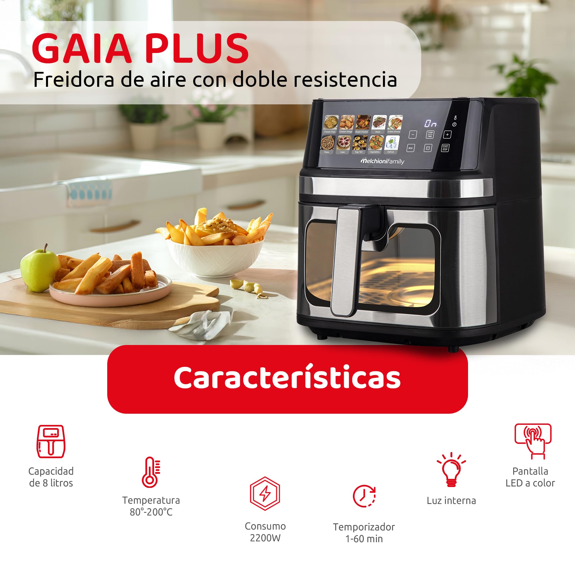 Melchioni Family | GAIA PLUS Freidora de Aire con Doble Resistencia 8L