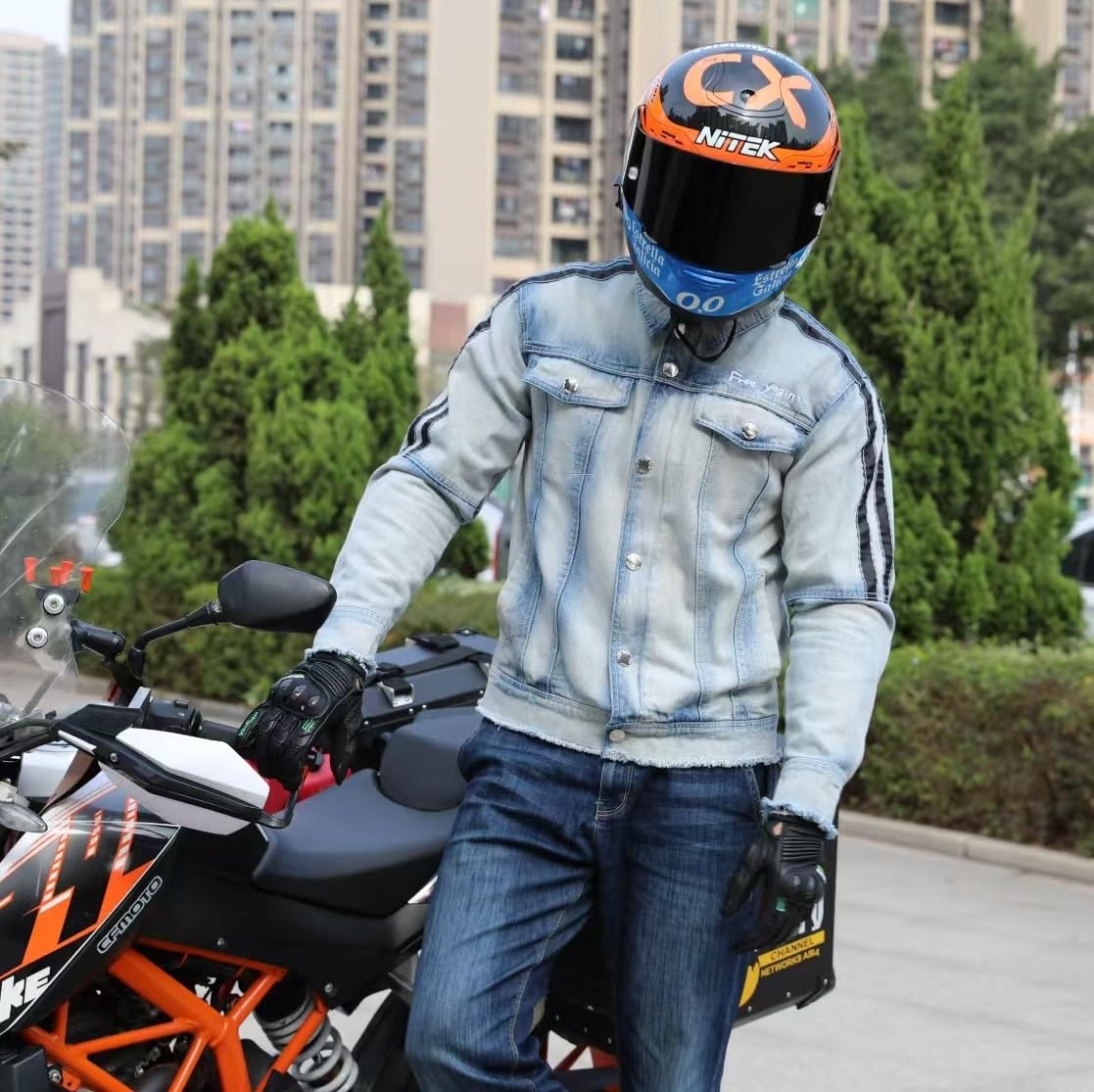 Hombre Moto Chaqueta Vaquero para Motocicletas Impermeable y Duradero en Todas las Estaciones con 5x CE Protector