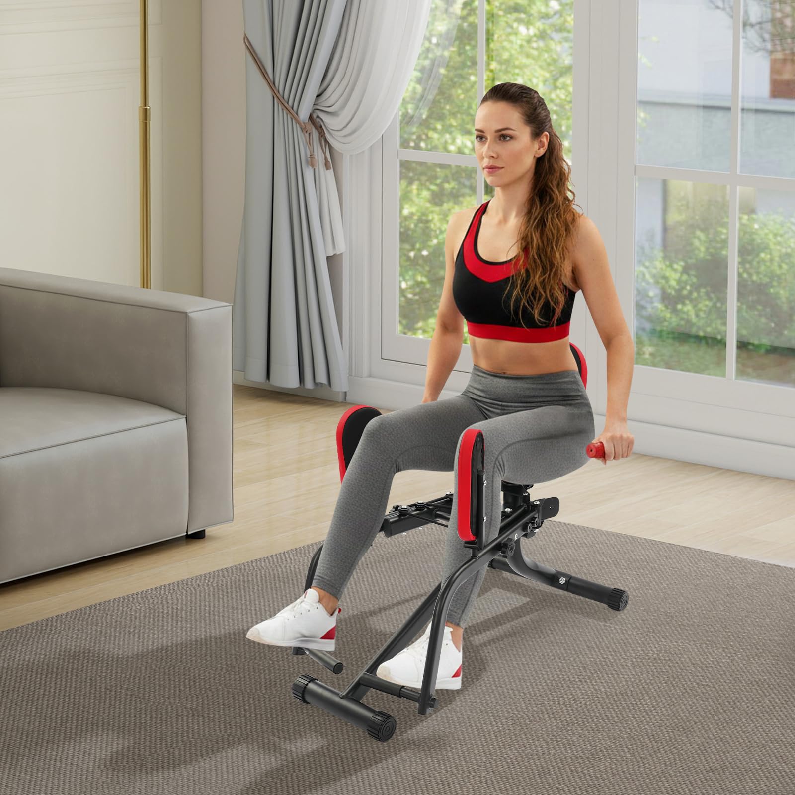 Abduktoren und Adduktoren Trainer, 2 in 1 Hüfttrainer für Zuhause | 70 bis 76 cm höhenverstellbar, Stahlrahmen, Sitz und Rückenlehne gepolstert, 88 x 27 cm, Home Gym