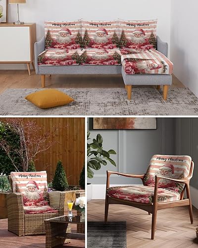 Miniatura 6 de Pink Santa Christmas Couch Cushion Covers, Stretch Sofa Cover with Elastic Bottom, Xmas Tree Winter Snowflake Gifts Sofa Slipcovers Protector