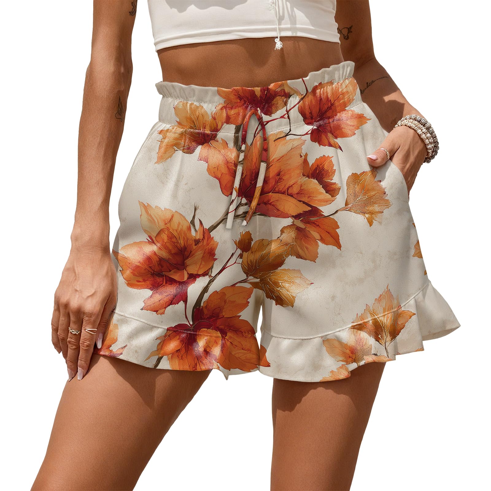 Womens Shorts Trendy Cute Ruffled Elastic High Waist Summer Casual Y2k Graphic Pants